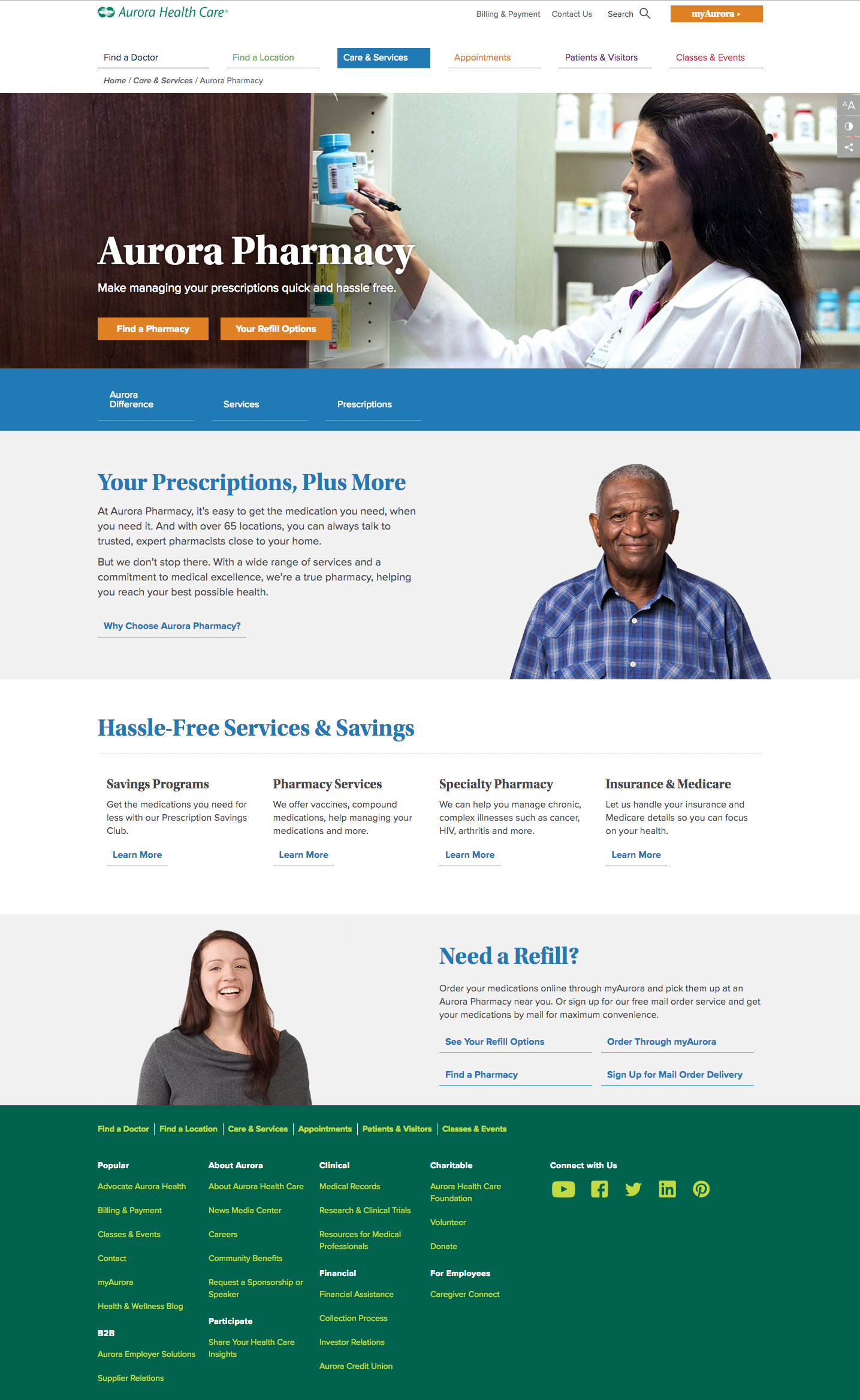 Aurora Pharmacy landing page after redesign (2018)