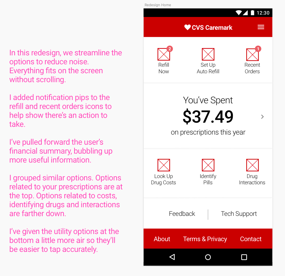 Redesigned home screen features no-scroll design
