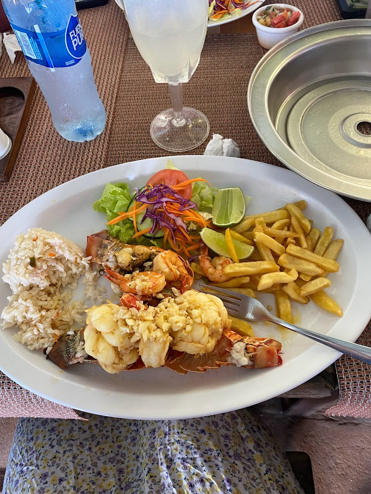 My meal at the lagoon - shrimp stuffed lobster.