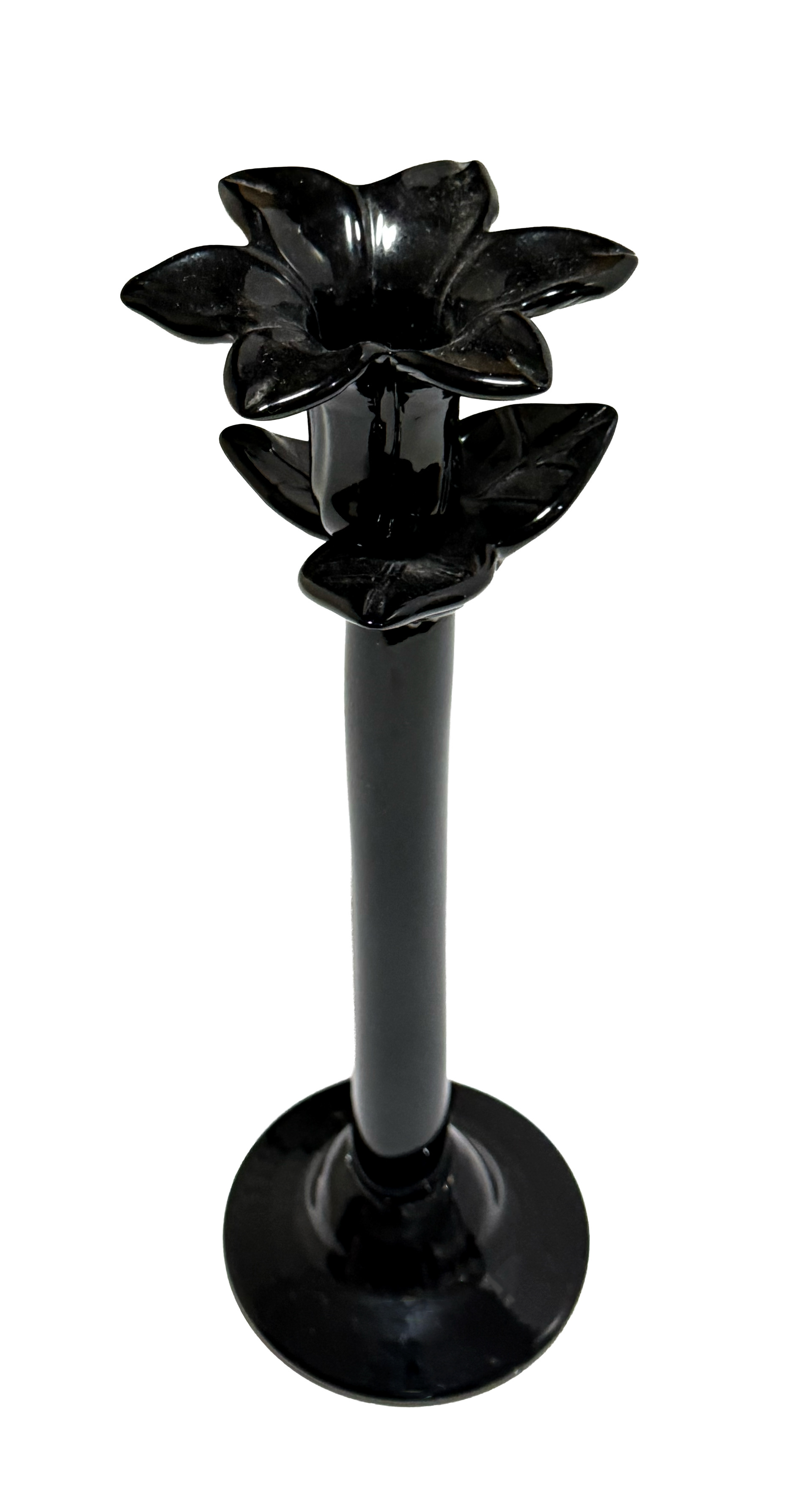 Black Ceramic Flower Candle Holder (Height: 12 in)