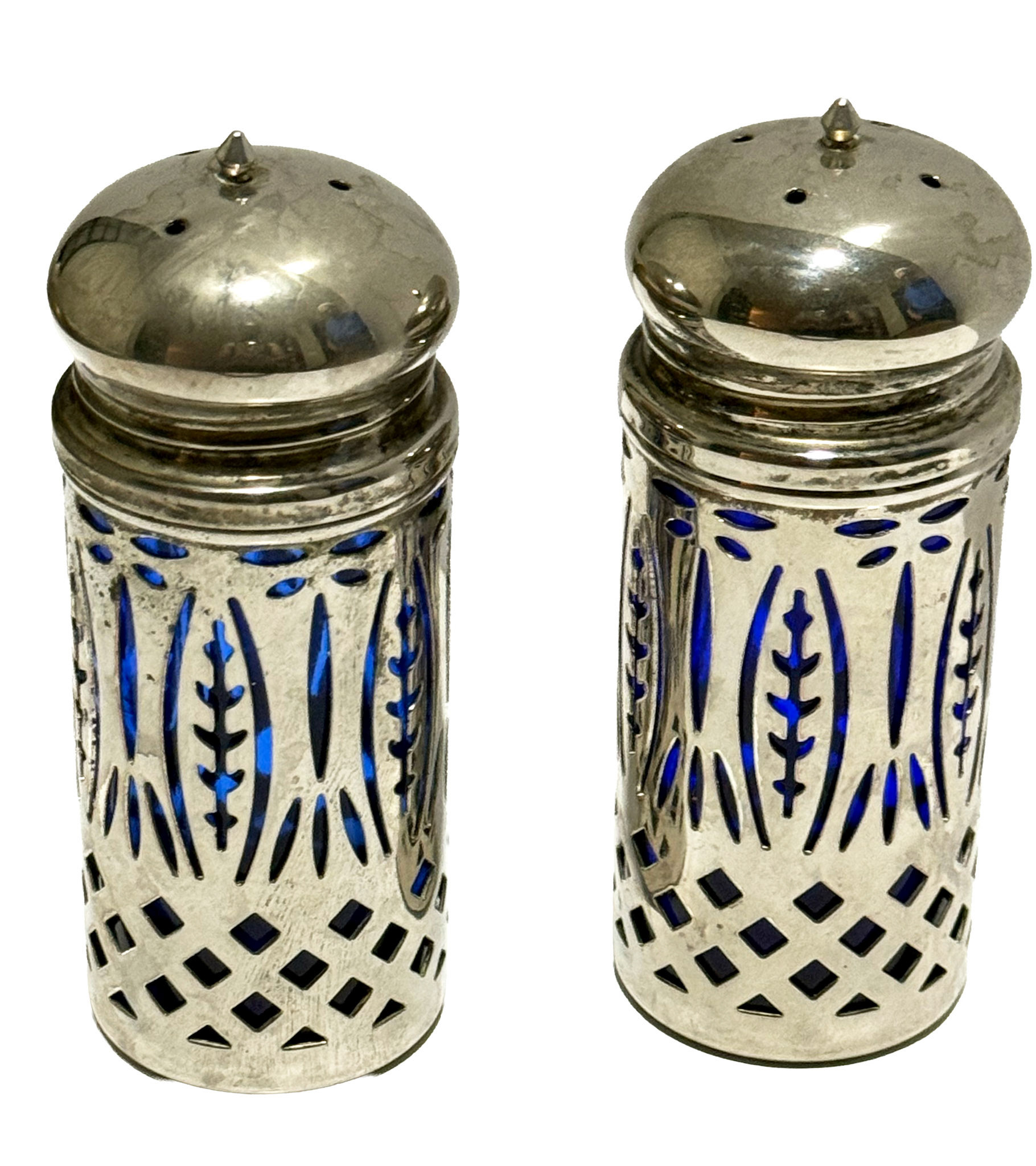 Arcoroc Silver Plated/Blue Glass Salt & Pepper Set (Height: 4 in, Width: 1.5 in, Depth: 1.5 in)