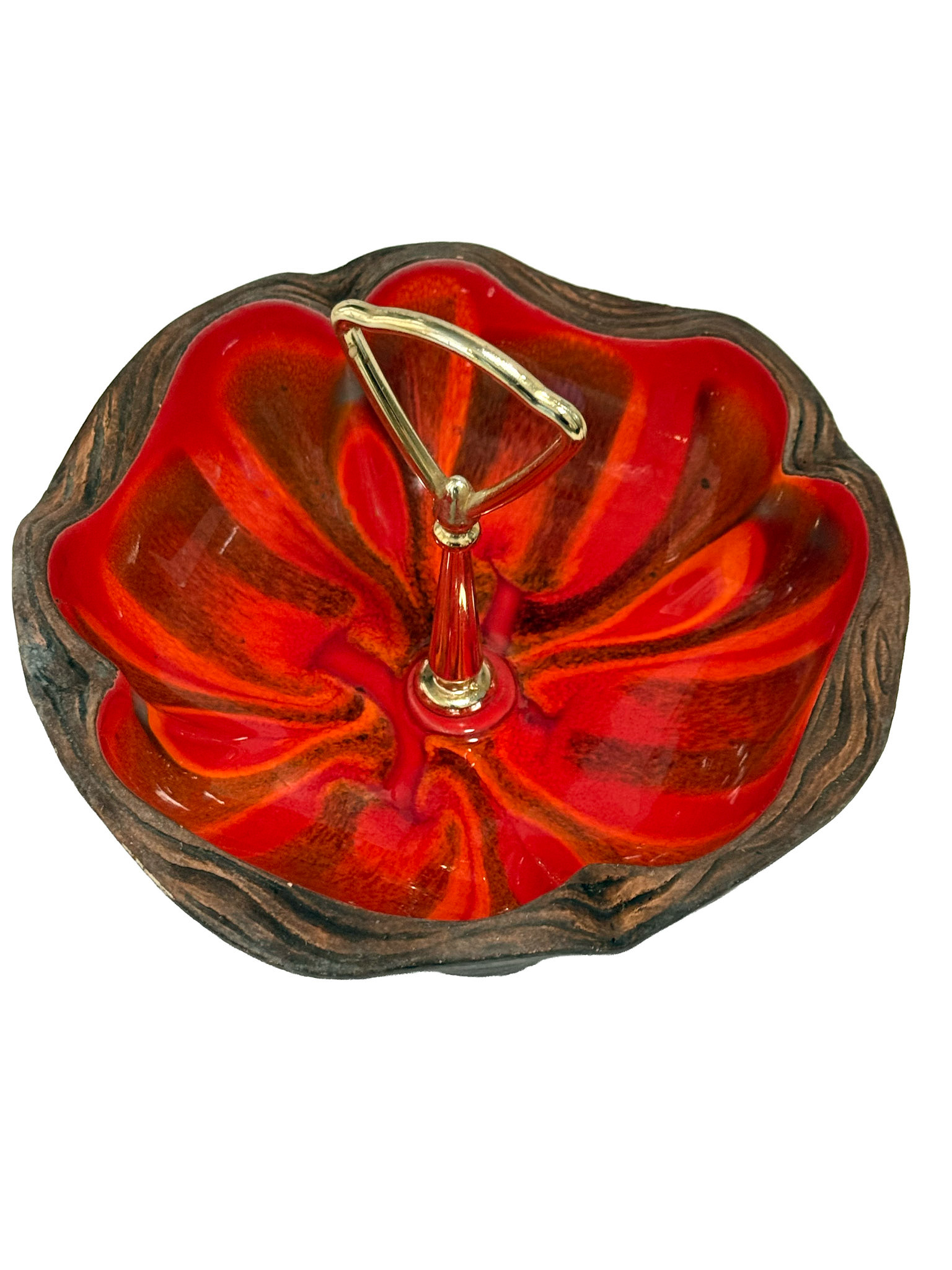Glazed Pottery Faux Wood Base Snack Tray