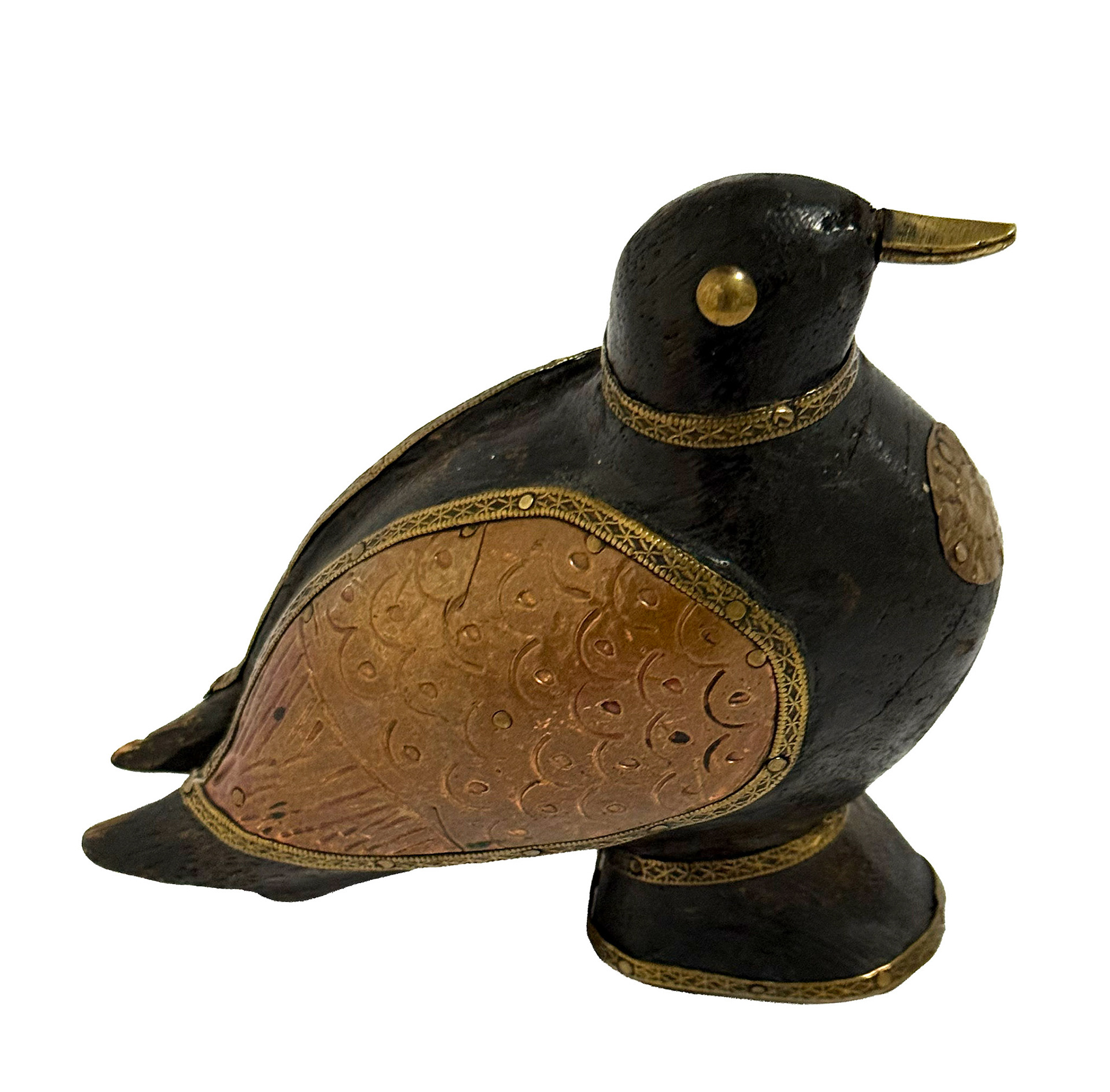 Hand Carved Wood & Brass Bird