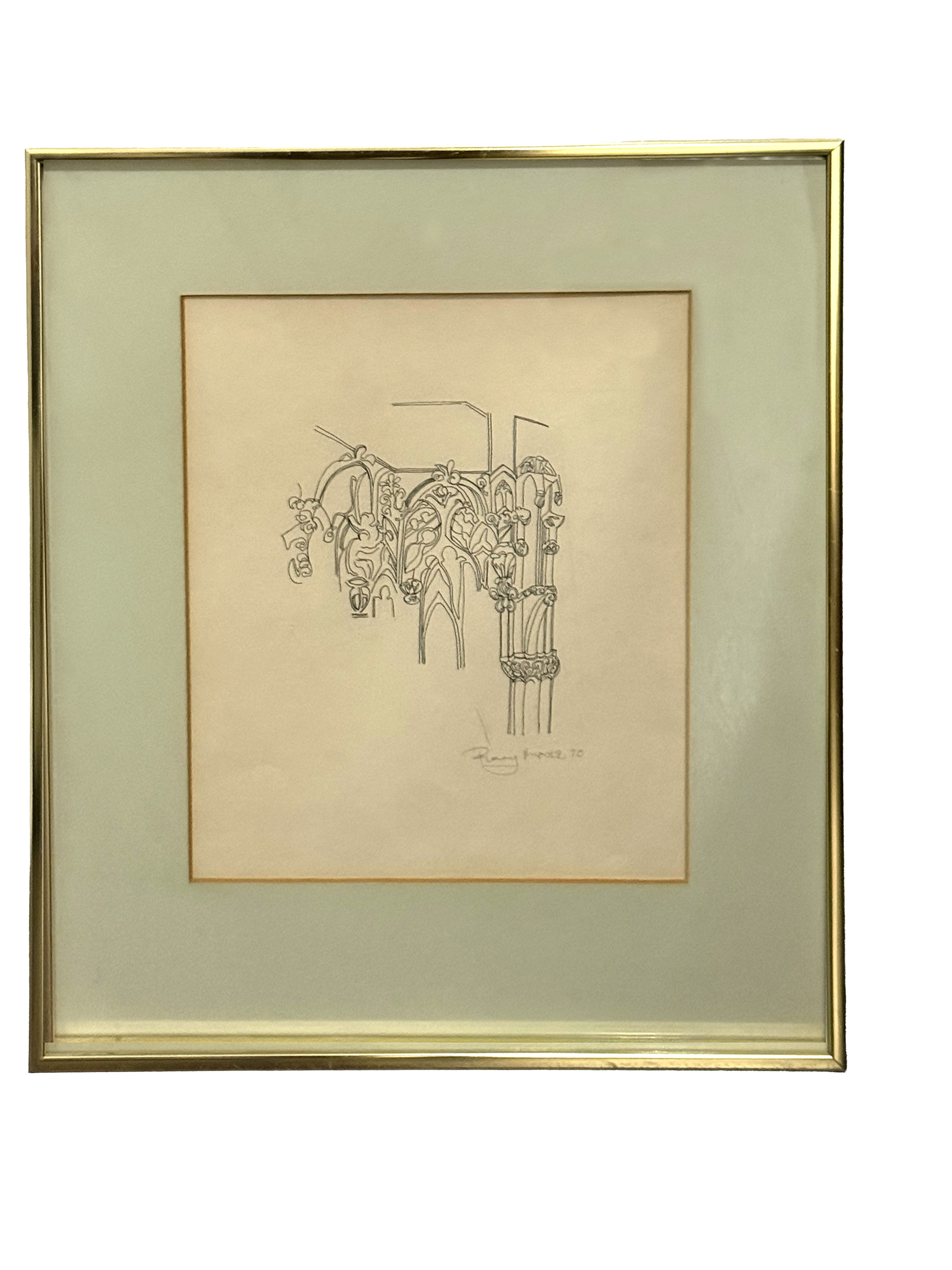 Architectural Ink Drawing, Signed (Frame 16.25 in x 18.75 in) (Artwork 10 in x 12 in)