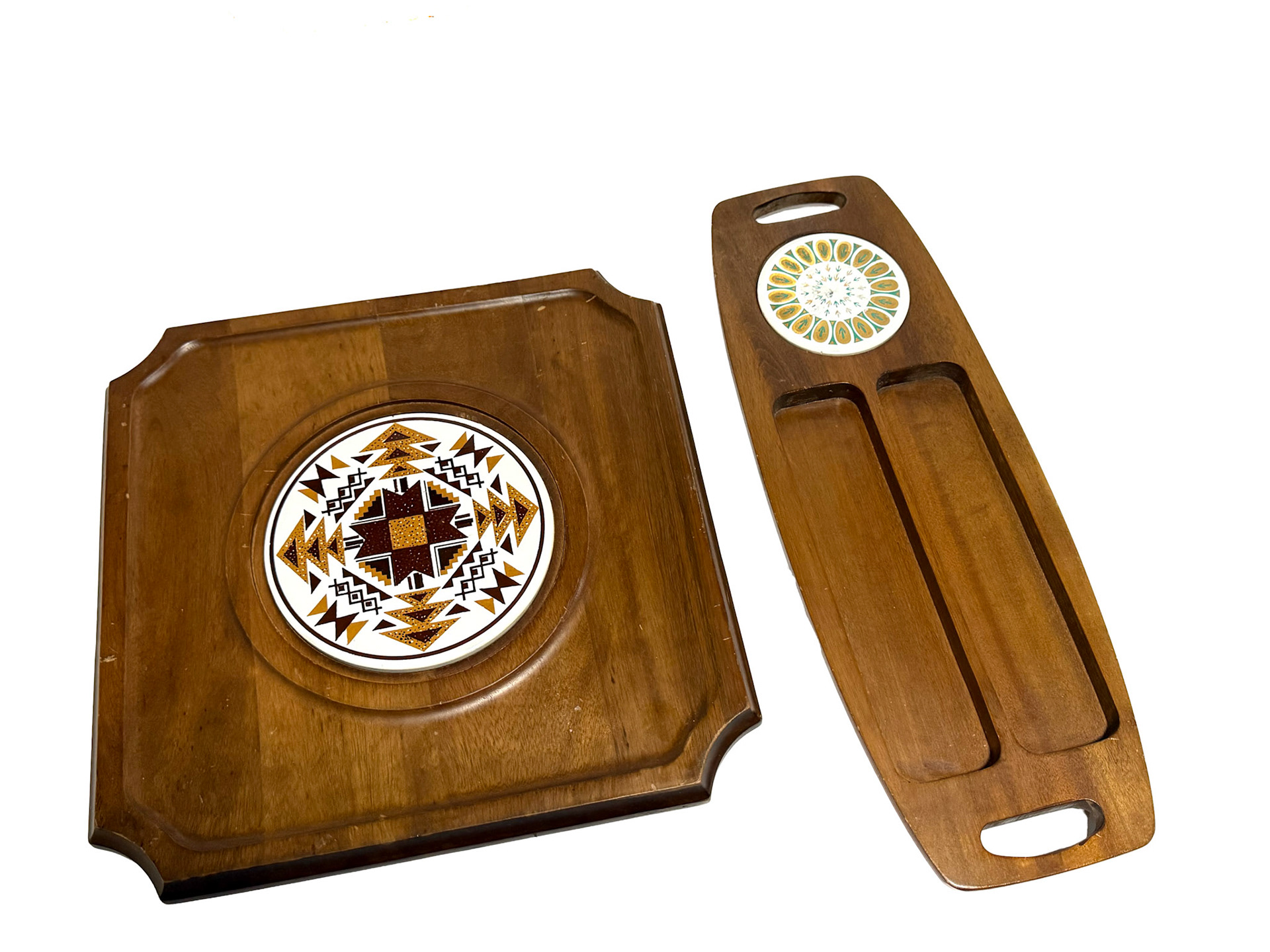 2 Teak Ceramic InsertedCheese Boards