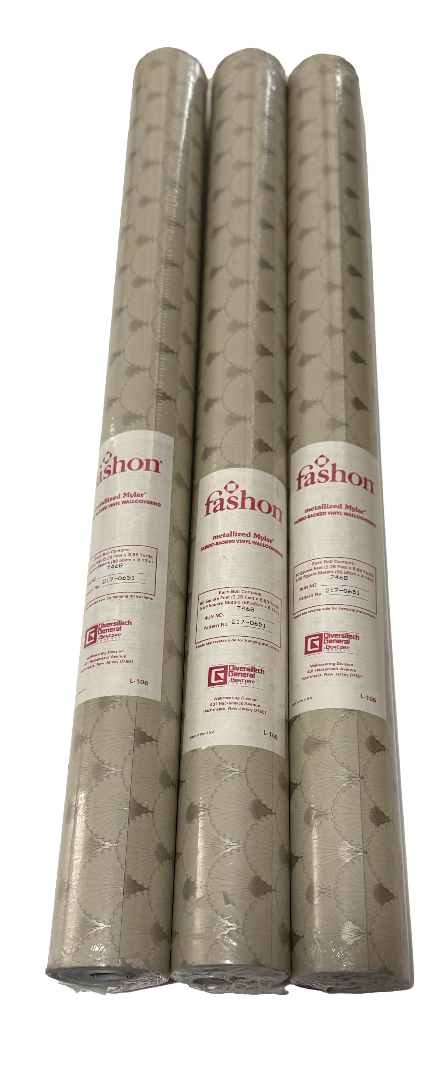 Fashon Metallized Mylar Fabric-Backed Fan Patterned Vinyl Wallcoverings (3 Unopened Roll Length: 8.13 m / Width 68.58 cm)