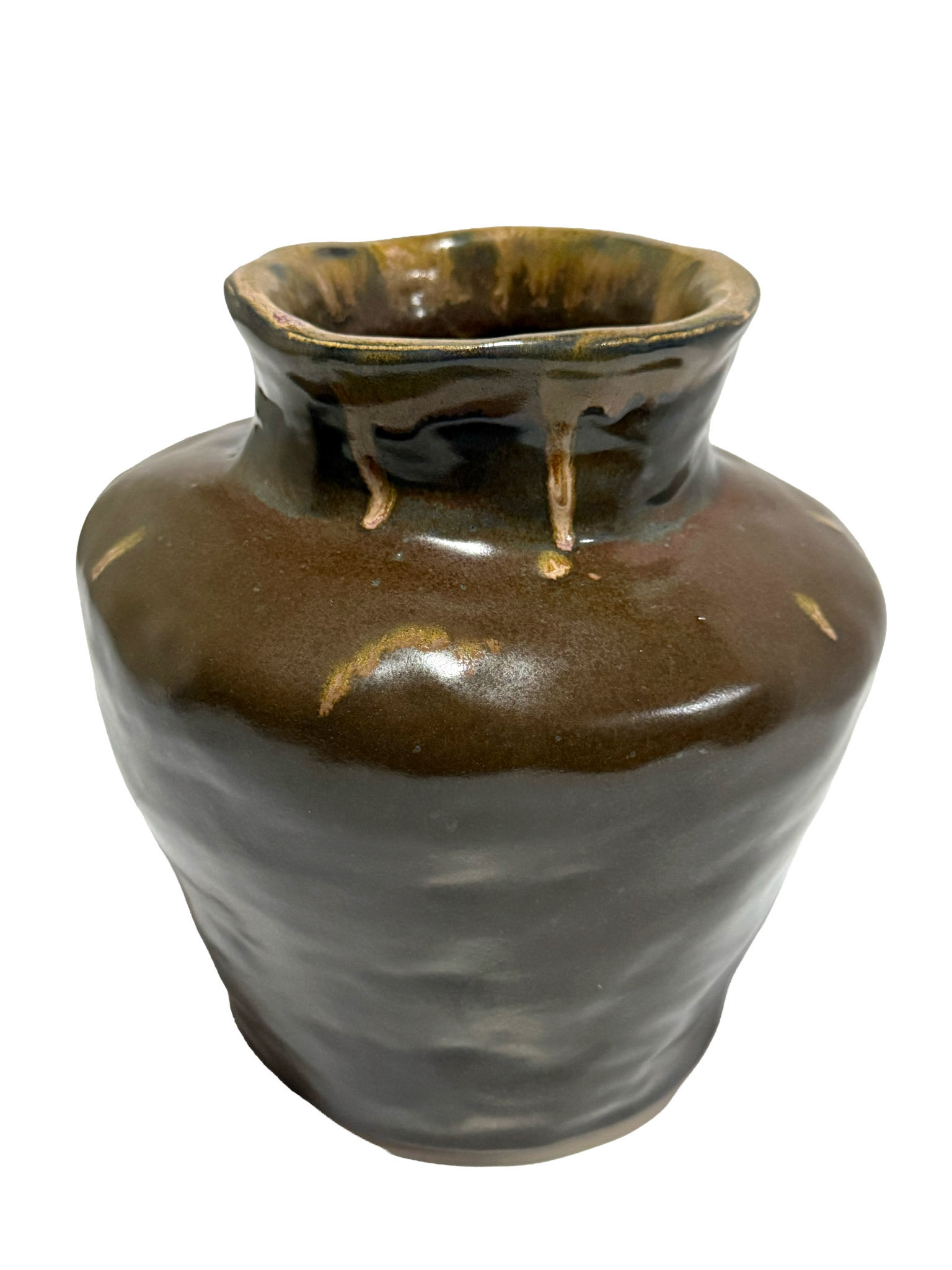Brown Dipped Glaze Vase (Height: 9 in, Width: 9 in)