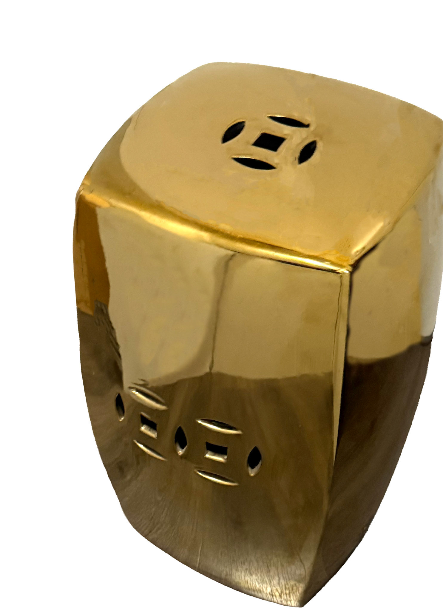 Mettalic Gold Ceramic Garden Stool (Height: 18 in, Width 9.5 in, Depth: 9.5 in)