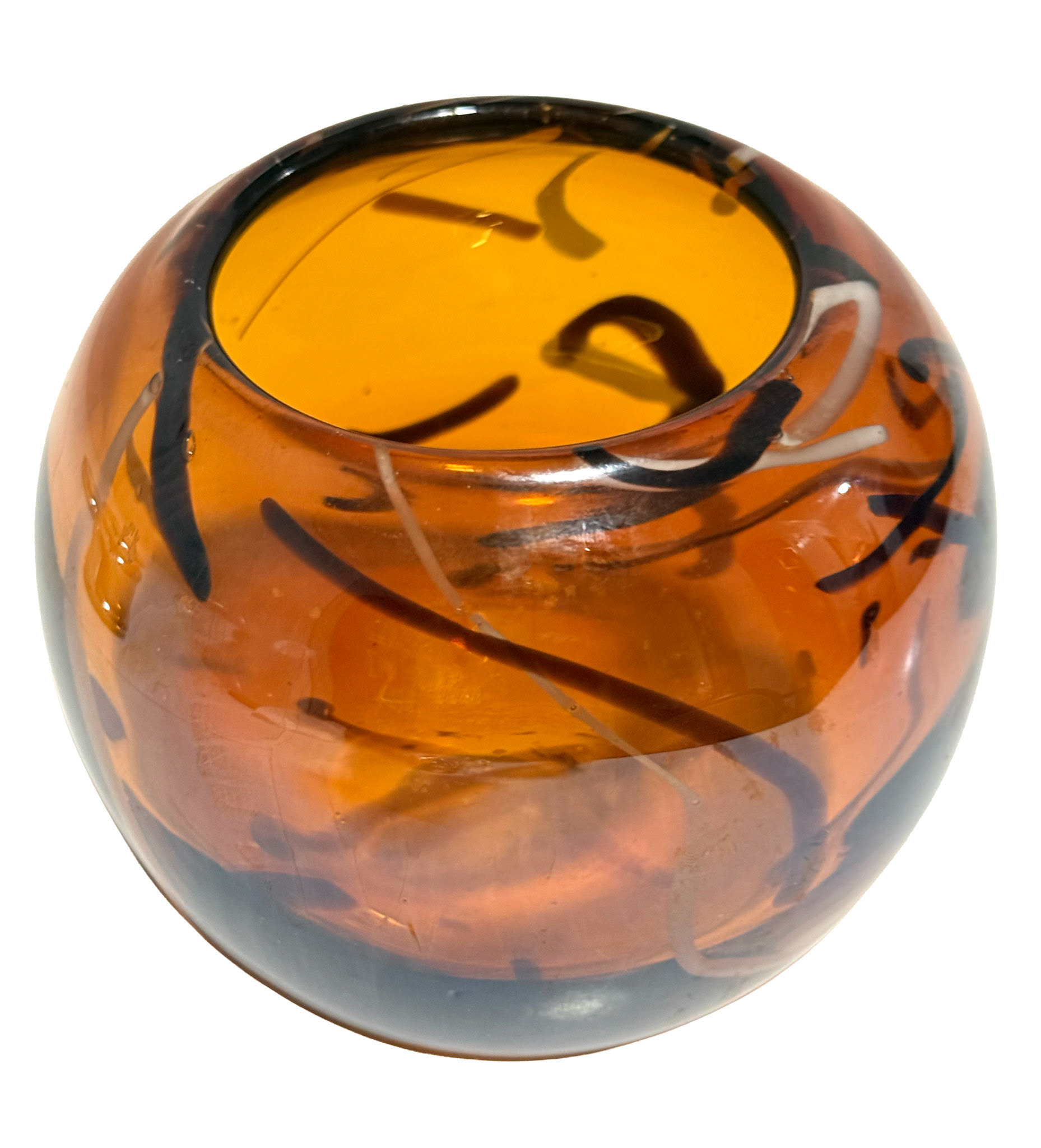 Hand Blown Amber Glass Swirl Bowl