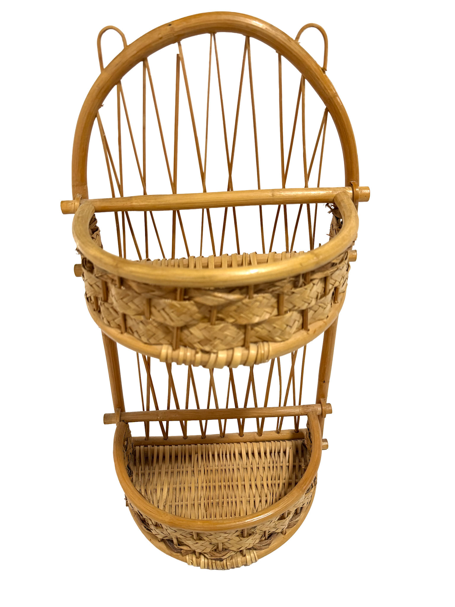 Bamboo & Rattan Two-Tiered Folding Shelf