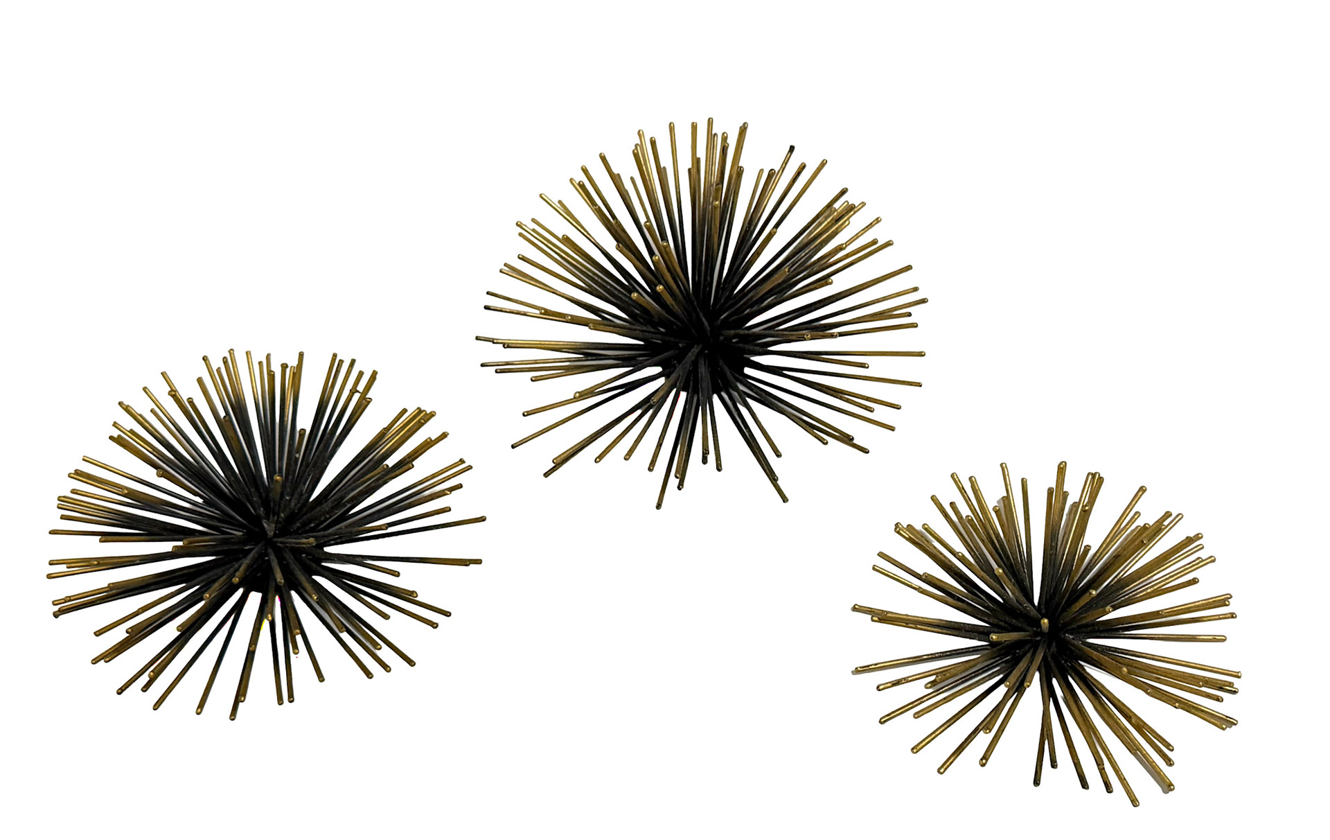 3 Small Black & Gold Sea Urchin  Wall Sculptures (In The Style of Curtis Jére) (Diameter 7 in, 5 in, 5.5 in)