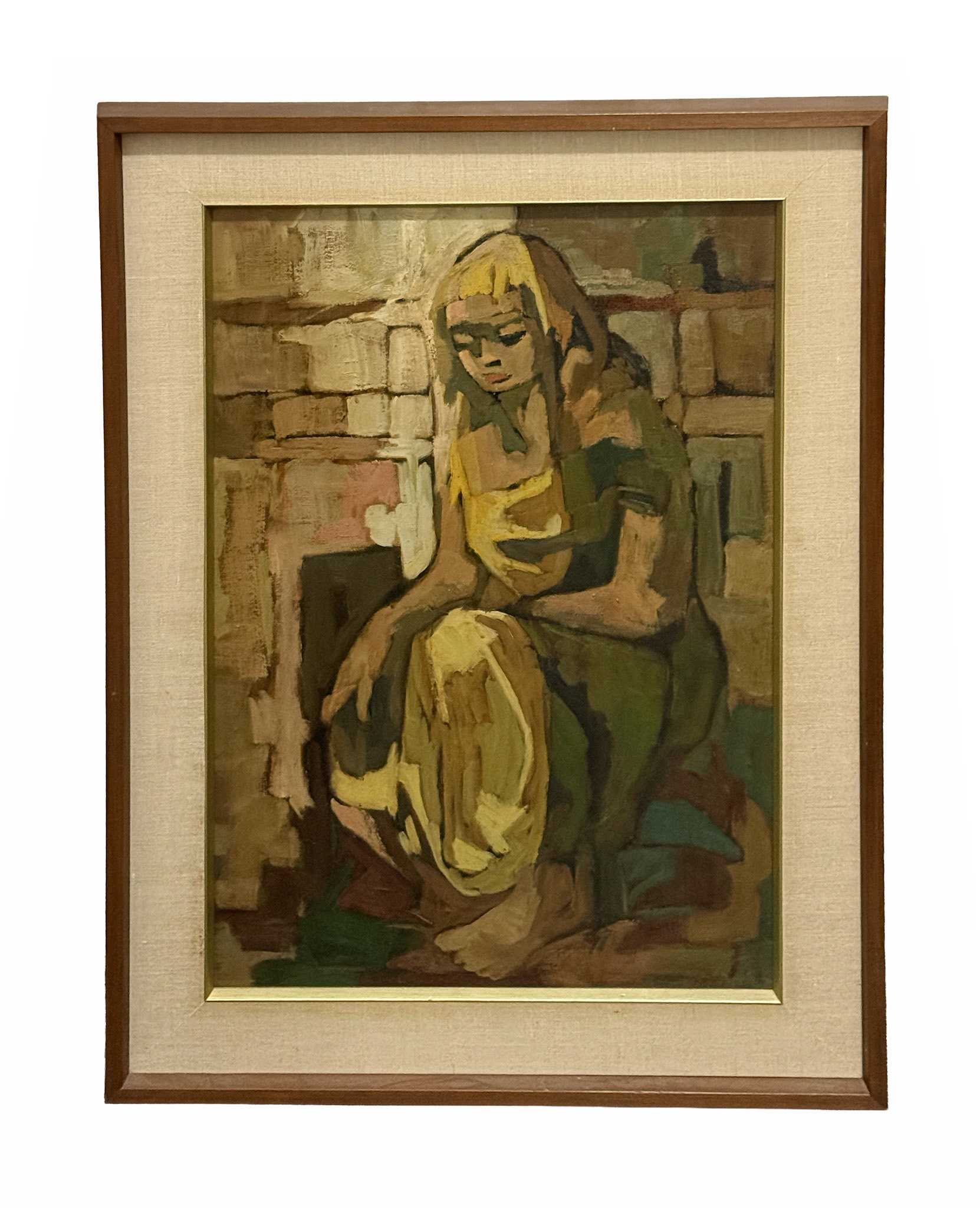 Woman Kneeling Oil On Board, Unknown (Frame: 29 in x 21.25 in) (Artwork: 23.5 in x 15.5 in)