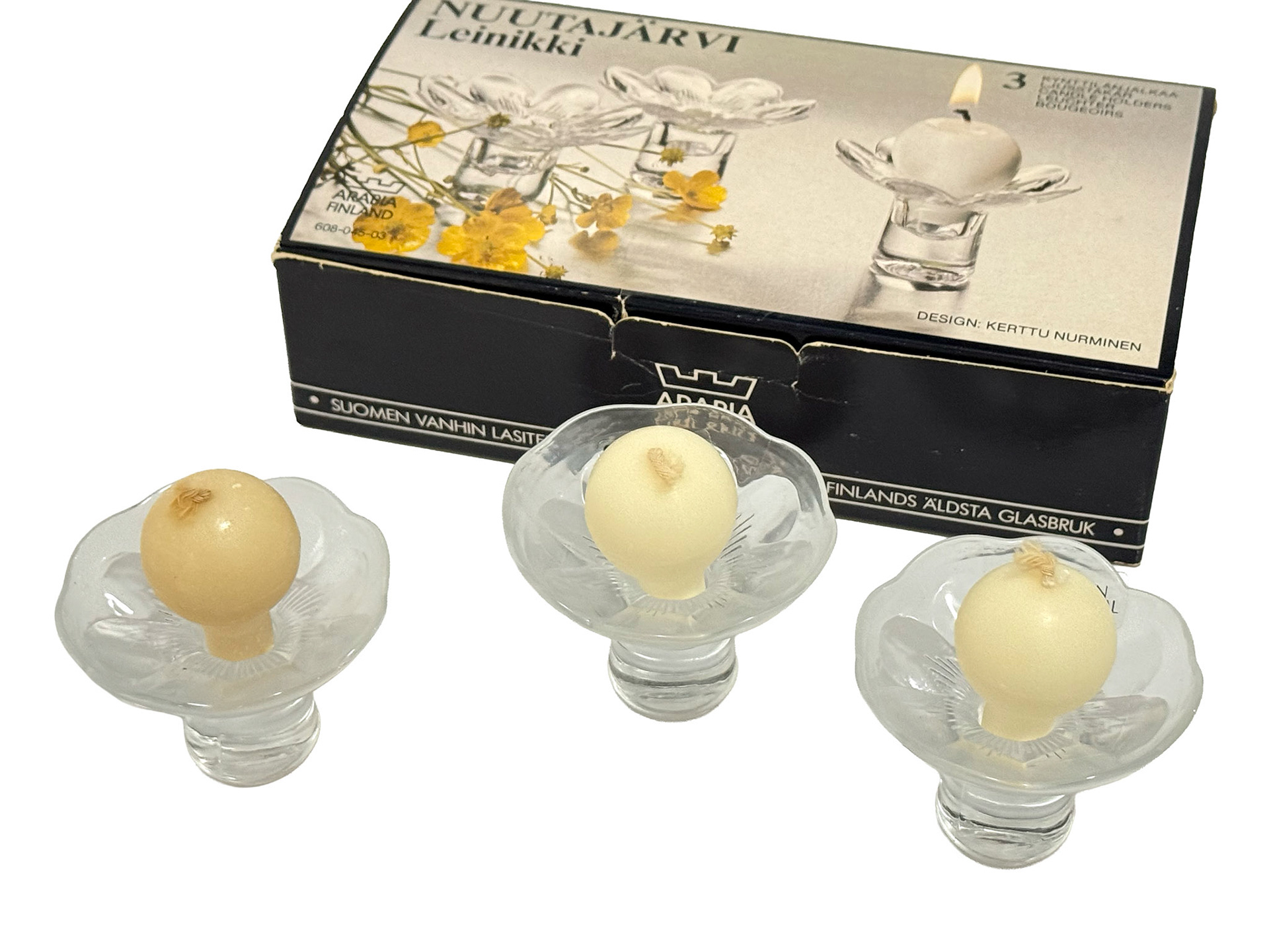 Nuutajärvi Leinikki Glass Candle Holders (NIB)