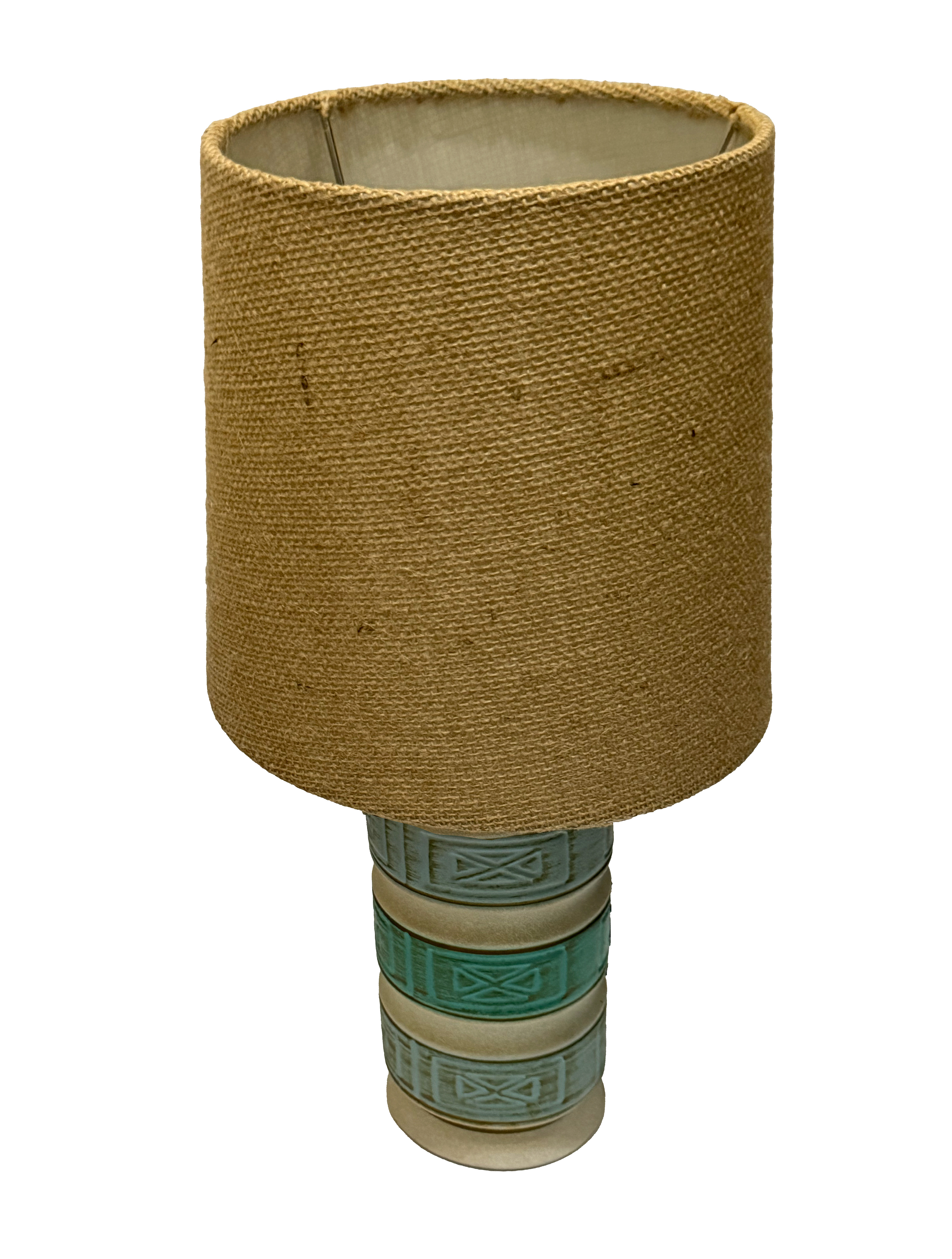 Geometric Pattern Ceramic Lamp In The Style of Bitossi (Height 13.5 without Shade) (Clip On Shade Seperate, Height 8 in, Diameter 9 in))