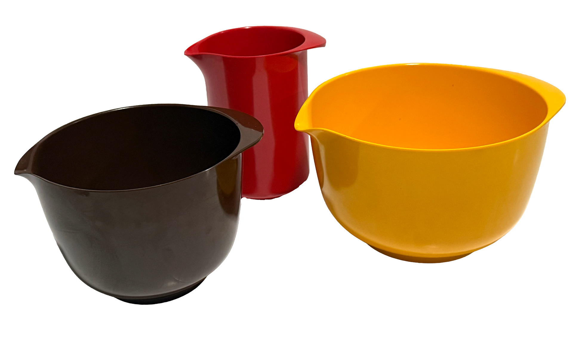 2 Rosti Mixing Bowls (Diameter: 8.25 in  Height: 5 in) ,  Red Rost Pitcher (Height: 6.4 in. Width: 5.85 in)