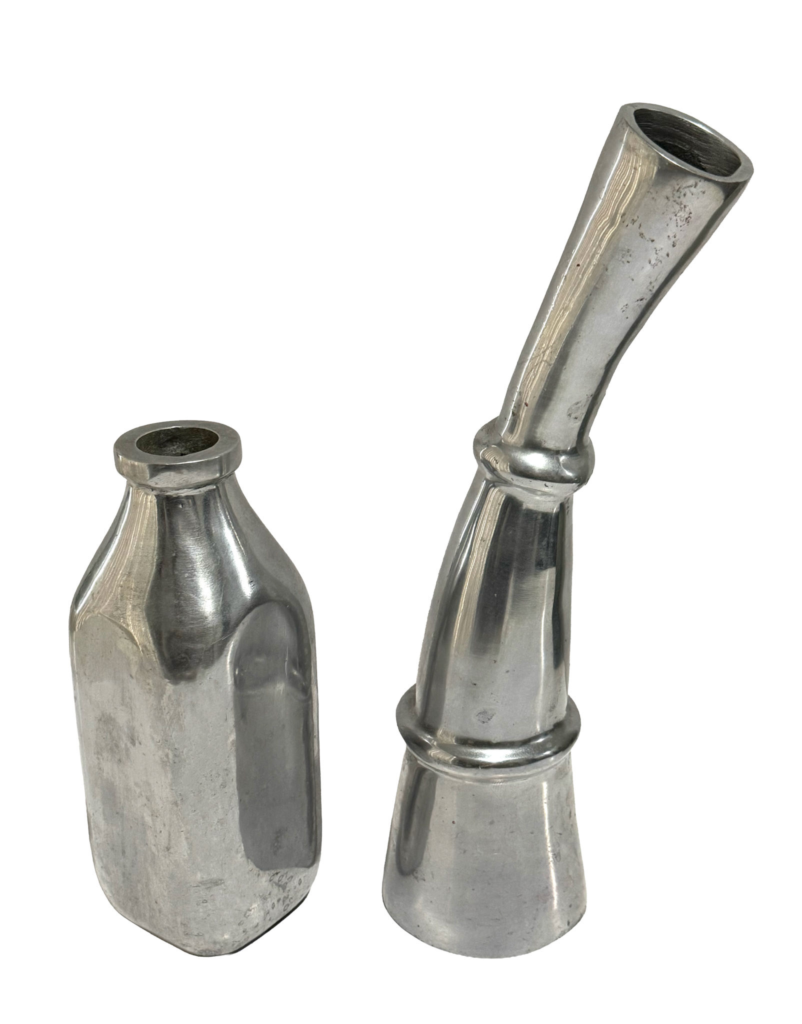 MOMA Design Aluminum Milk Bottle & Asymmetrical Vase in the style of Pekkari & Everlund 