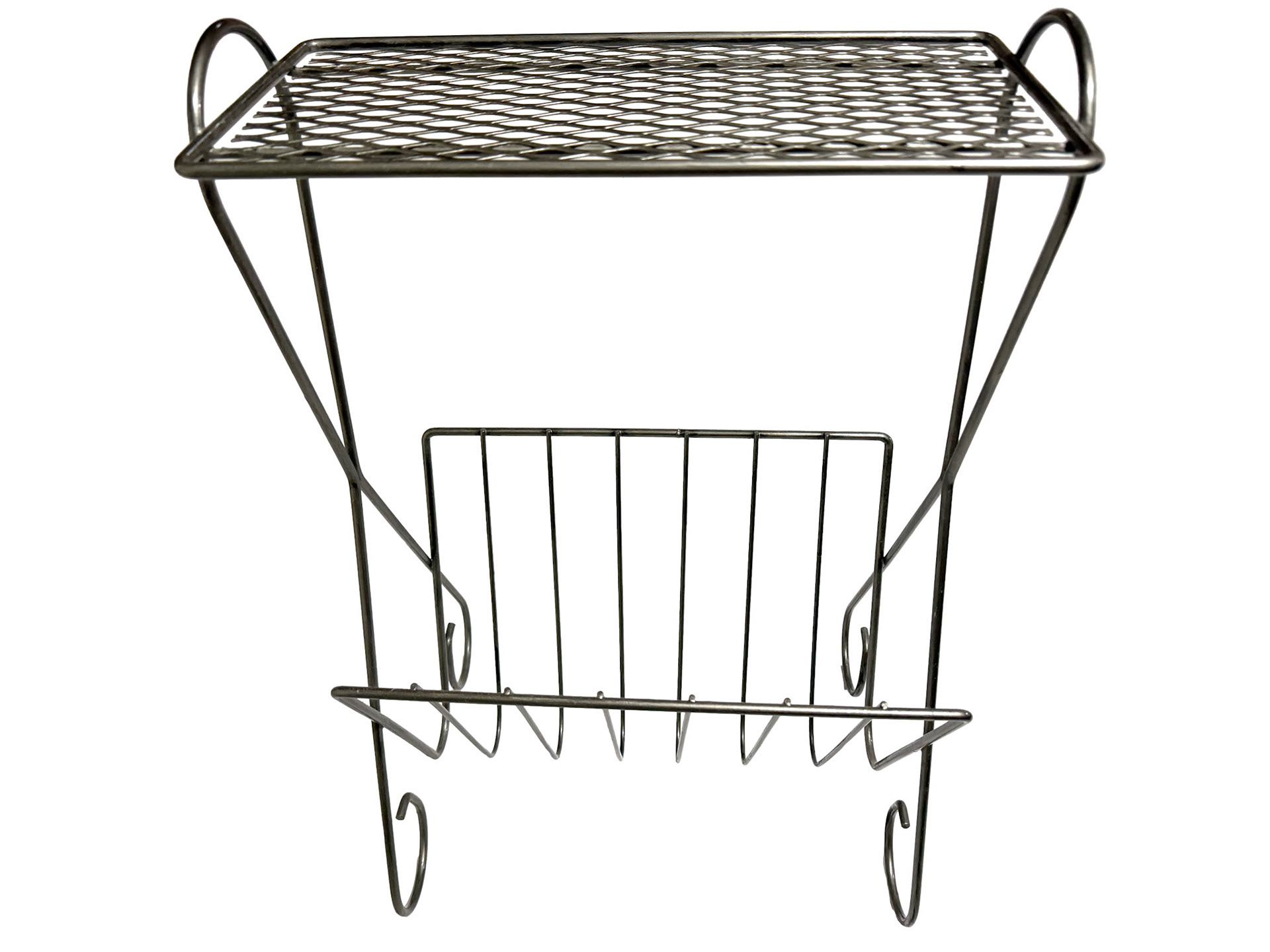 50s Metal Perforated Tabletop With Magazine Rack (Width 9.5 in, Length 14 in, Height 23 in)