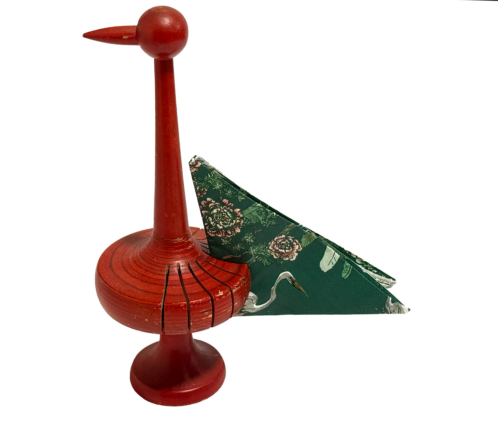 Red Wood Napkin Holder From Finland (Height: 10.63 in, Diameter: 3.94 in)