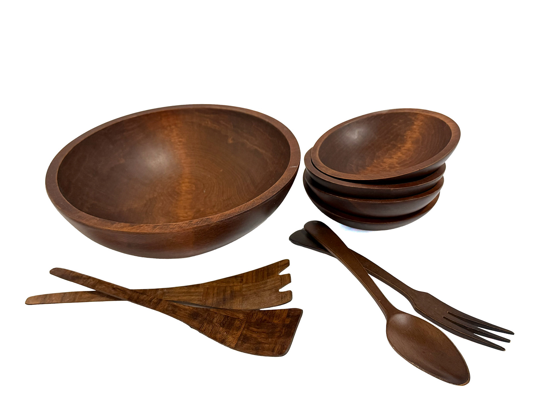 Baribocraft Salad Bowl (4 Bowl) Set with Servers, Additional Server Set Bottom Left (Salad Bowl: Height: 3.5 in Diameter: 11.25 in) (Bowls Height: 1.5 in Diameter: 6.8 in) (Utensils: Length 10 in Width: 2 in)