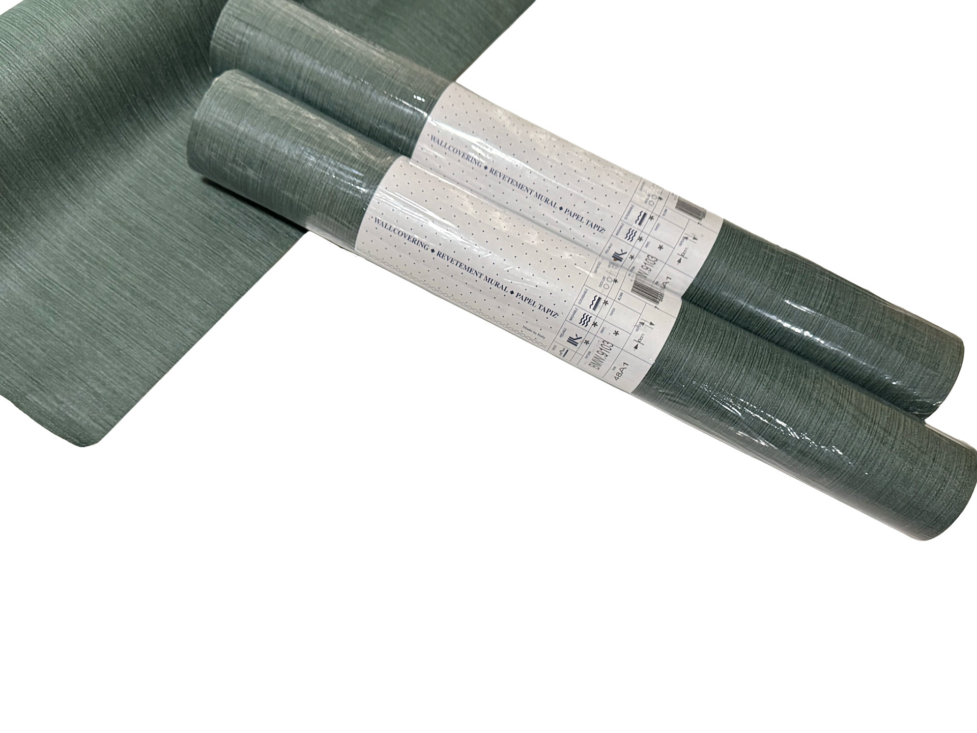 Green Textured Pre-pasted Vinyl Wallcovering/Italy (2 Unopened Roll Length: 10.05 m / Width: 53 cm) (1 Partial Roll)