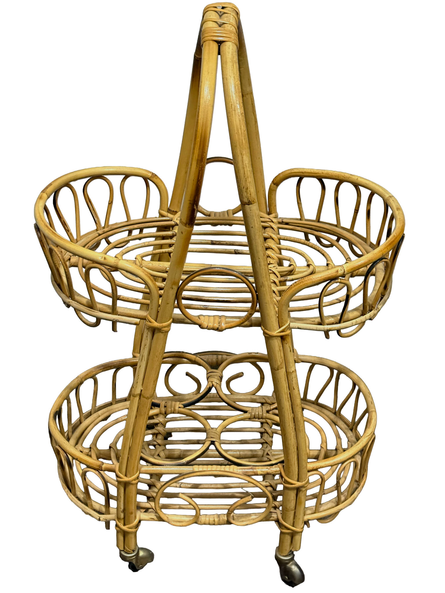 Rattan 50s Riviera Style Bar Cart (Height: 32 in, Width 18.5 in, Depth: 13.5 in)