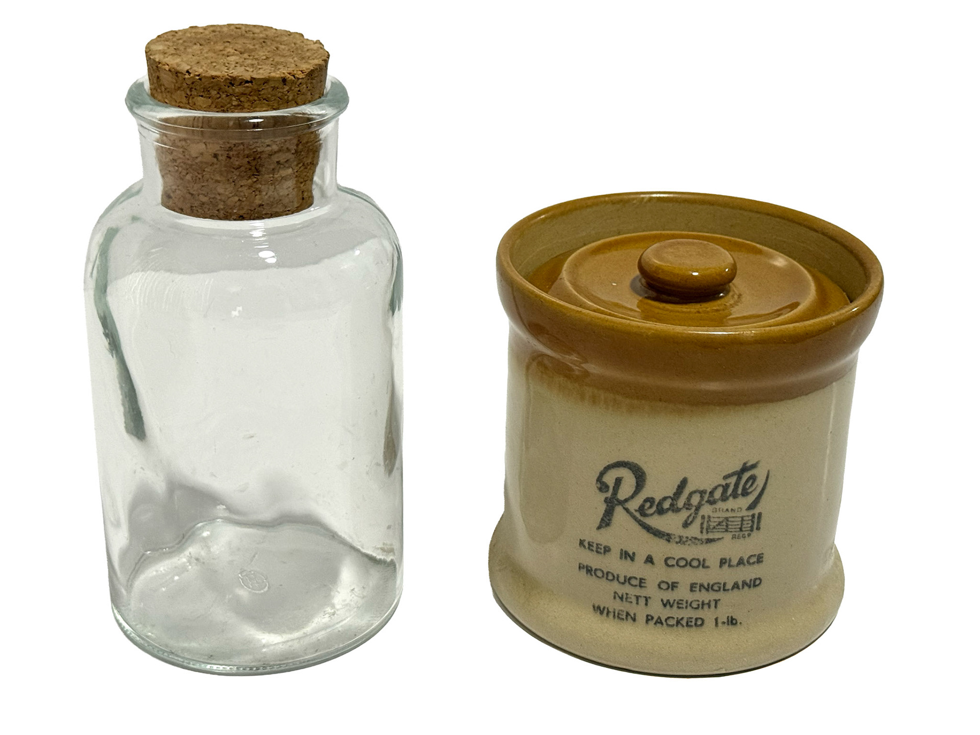 Apothecary Glass Bottle With Cork Stopper, Redgate Stilton Lidded Pot