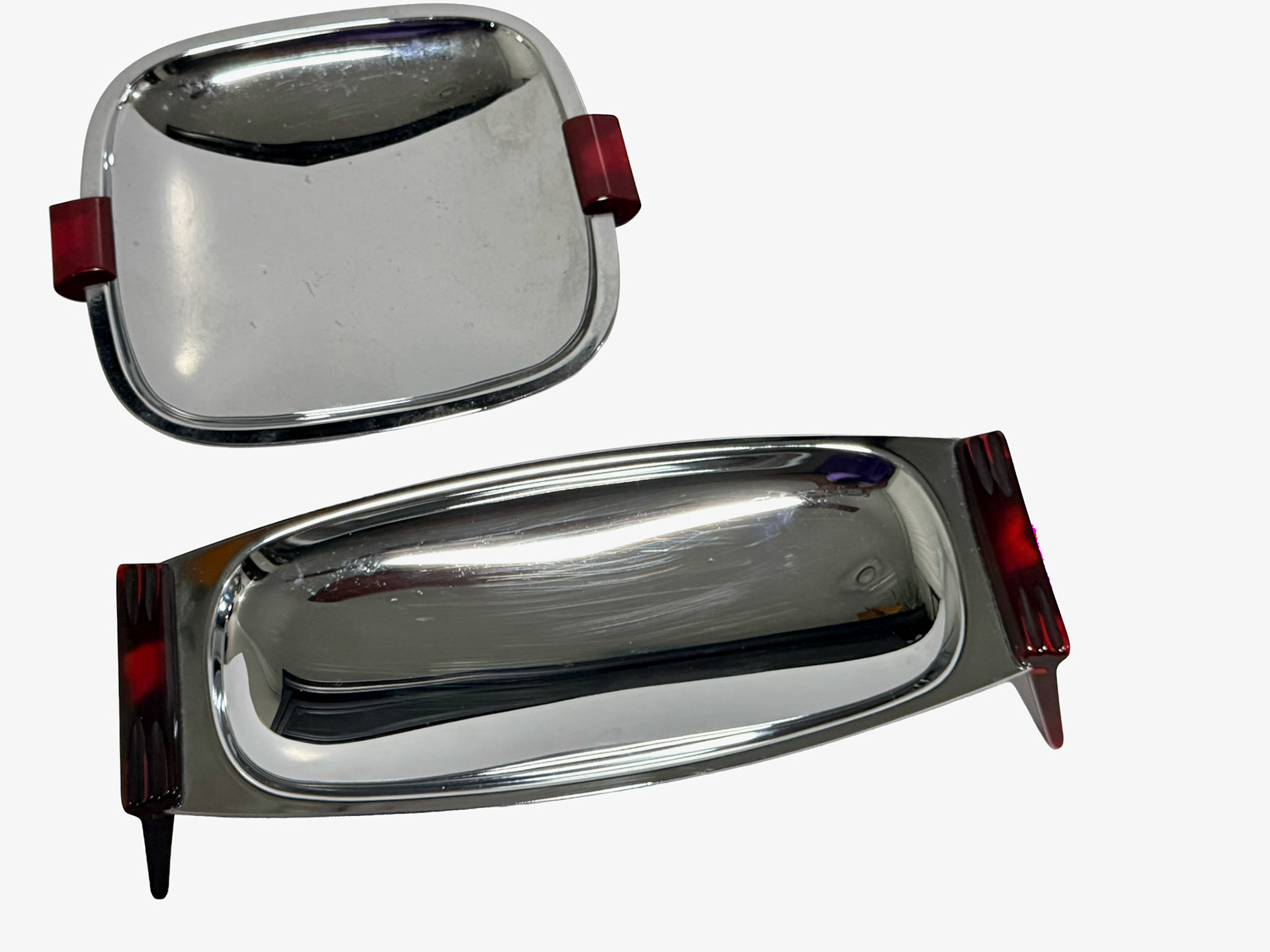 2 Glo Hill Gourmates Chrome & Bakelite Servers (Length: 12.5 in, Width: 7.5 in) (Diameter: 7 in)