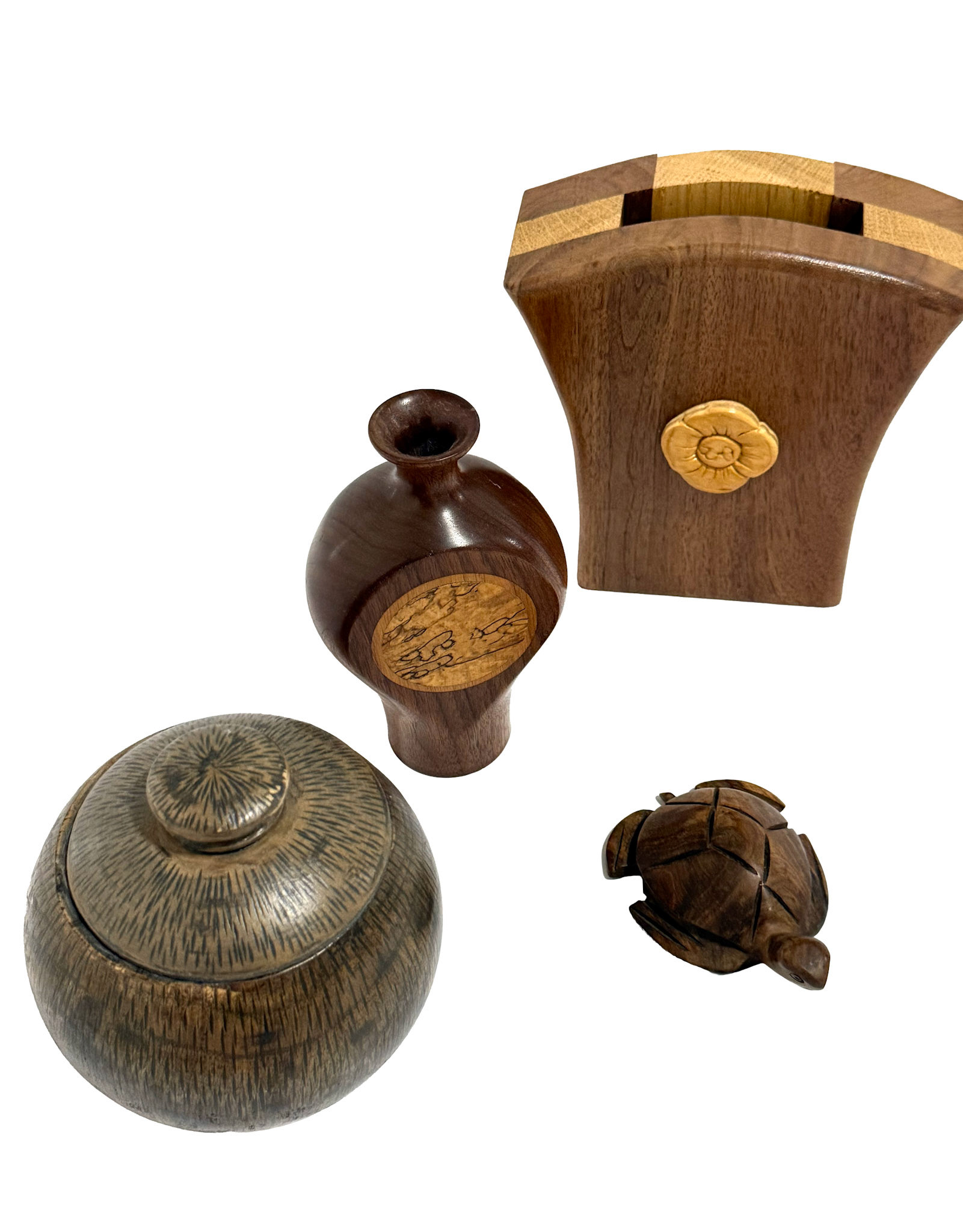 Textured Ceramic Bowl With Lid, Wood Bud Vase, Wood Flat Vase, Hand Carved Wood Turtle