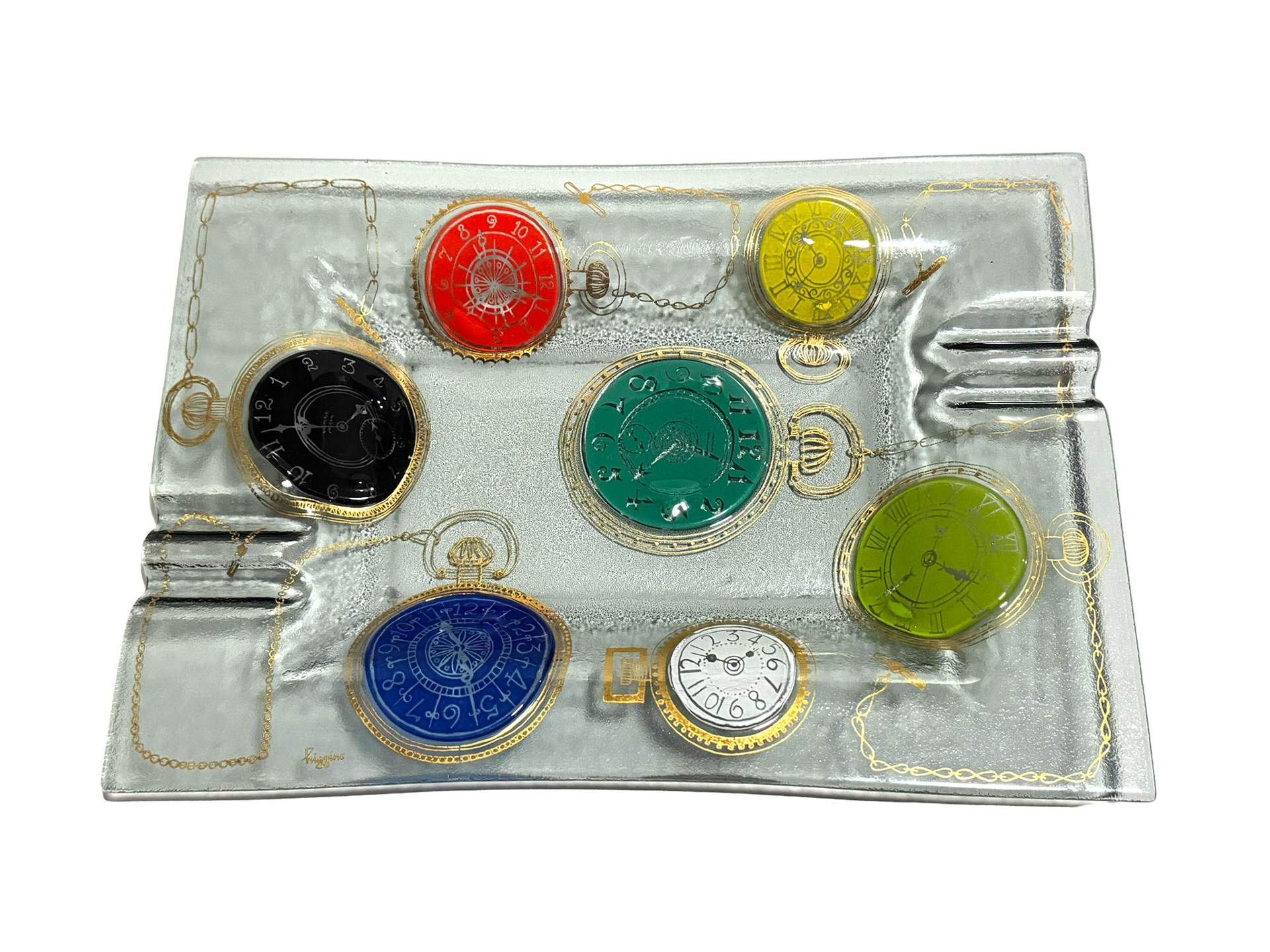 HIggins 'Clocks' Glass Ashtray (Height: 0.875 in, Width: 10 in, Depth: 7 in)