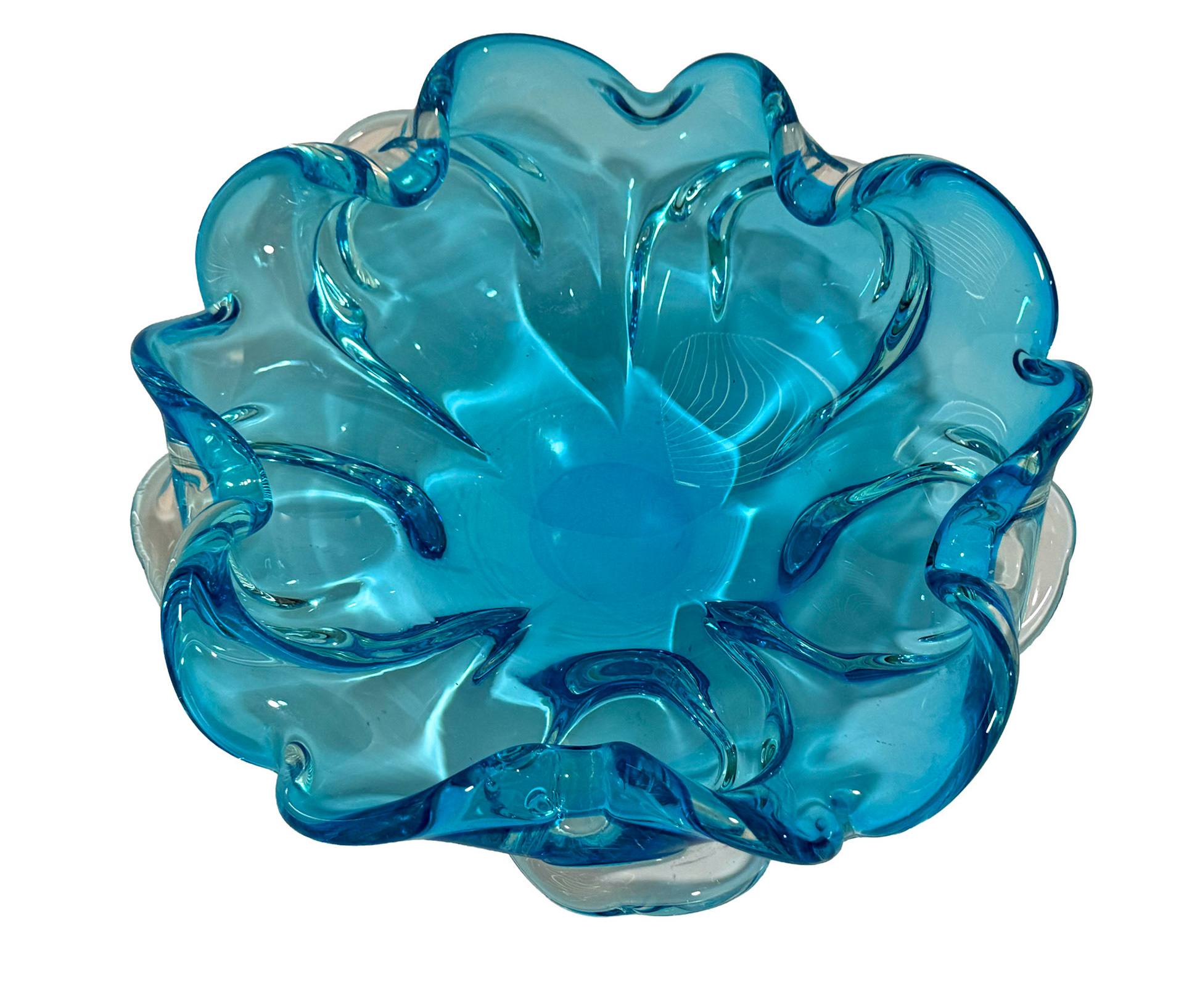 Blue Murano Venetian Blown Glass Bowl 