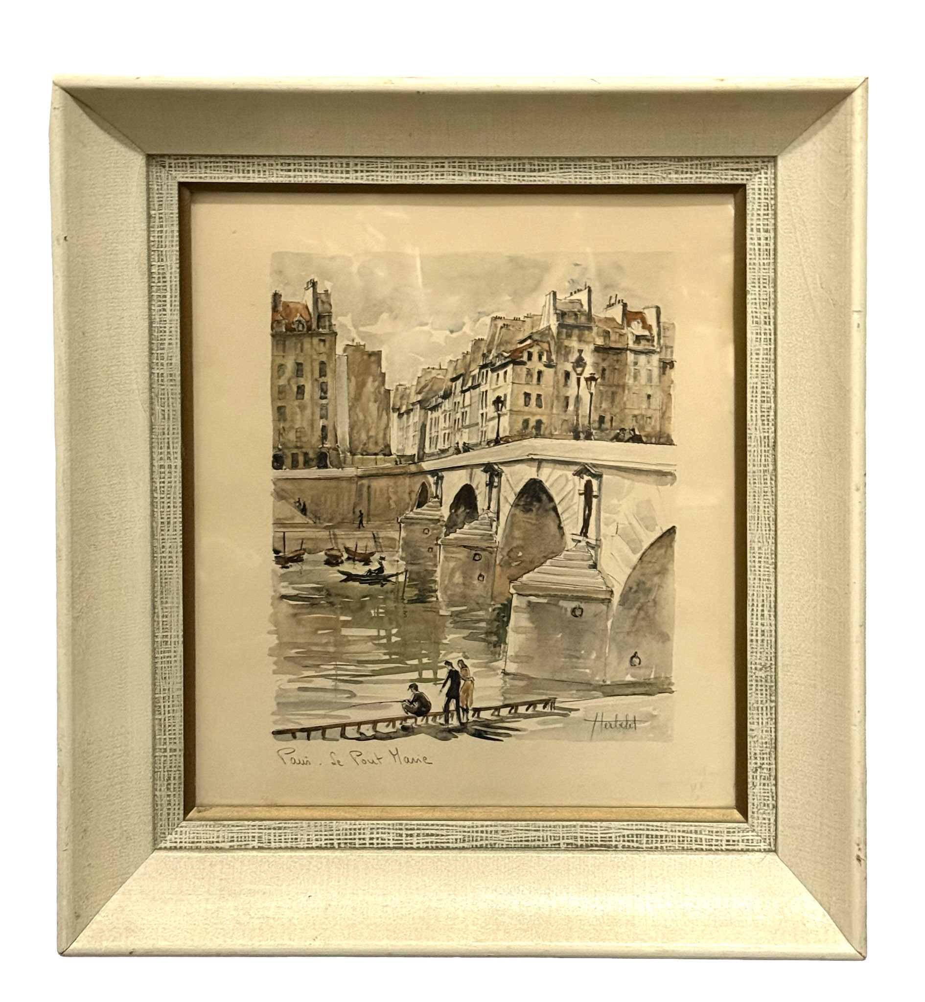 'Le Pont Marie Paris' Lithograph Print: Herbert (Frame: 16.5 in x 18.5 in) (Artwork: 11.5 in x 13.5 in)