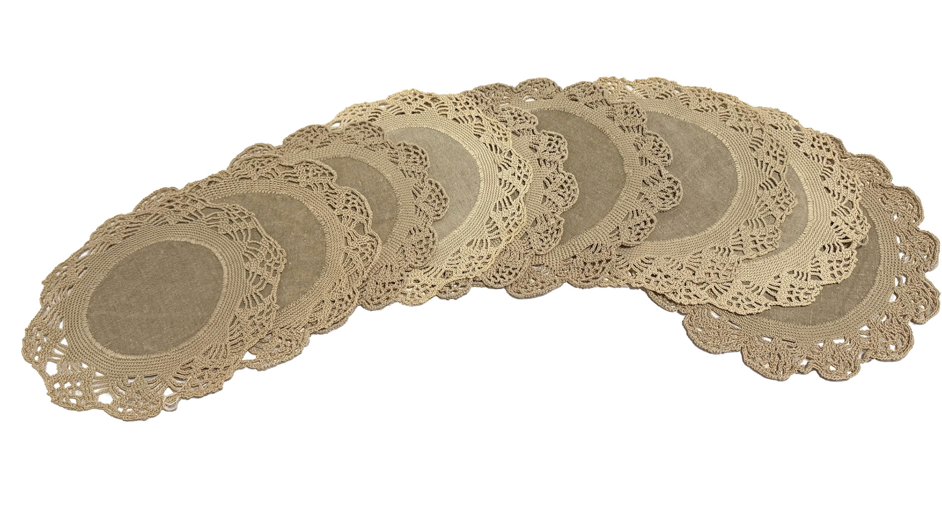 3 Small Round Taupe Doilies, 6 Large Round Taupe Doilies