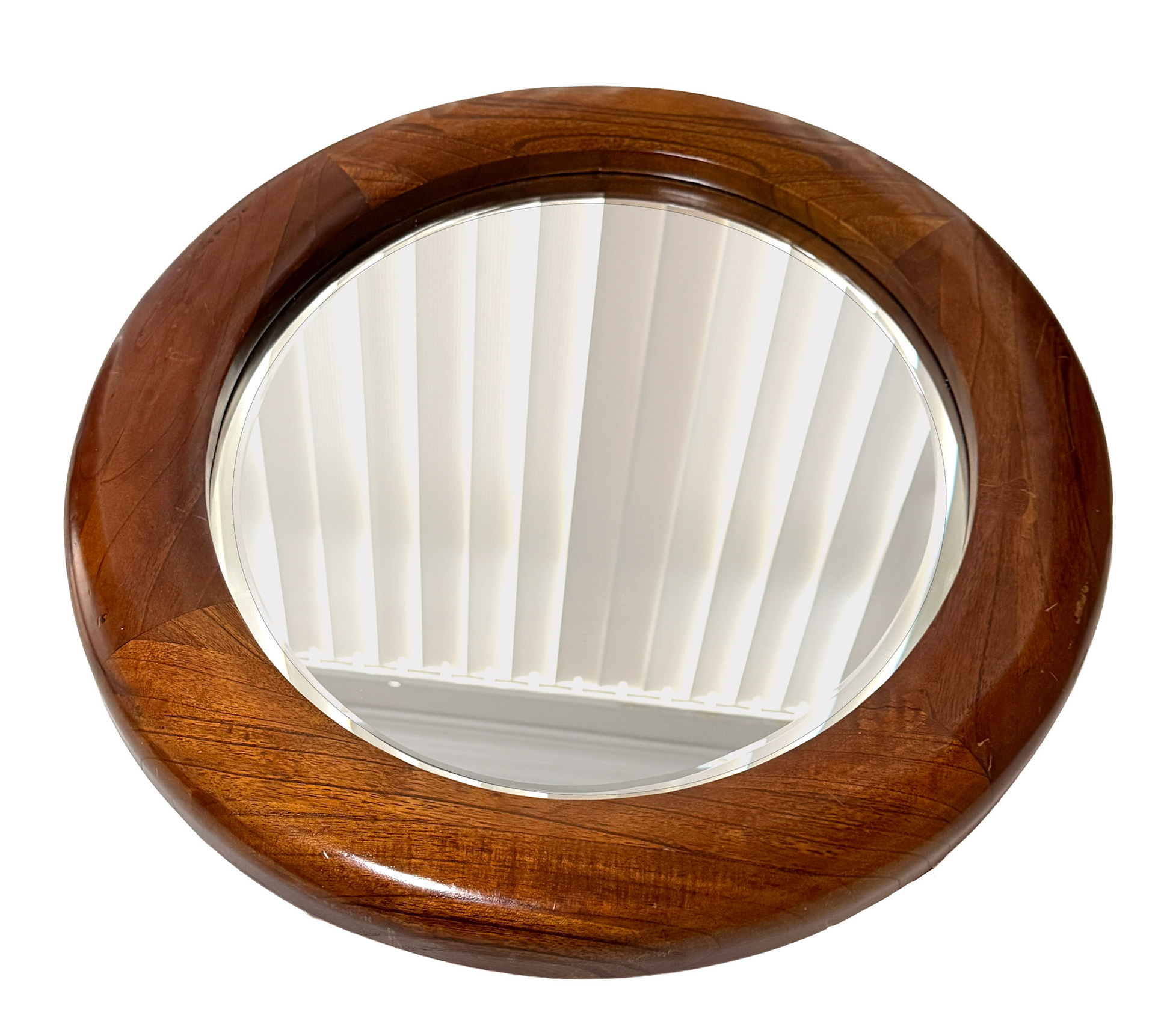 Teak Round Beveled Mirror