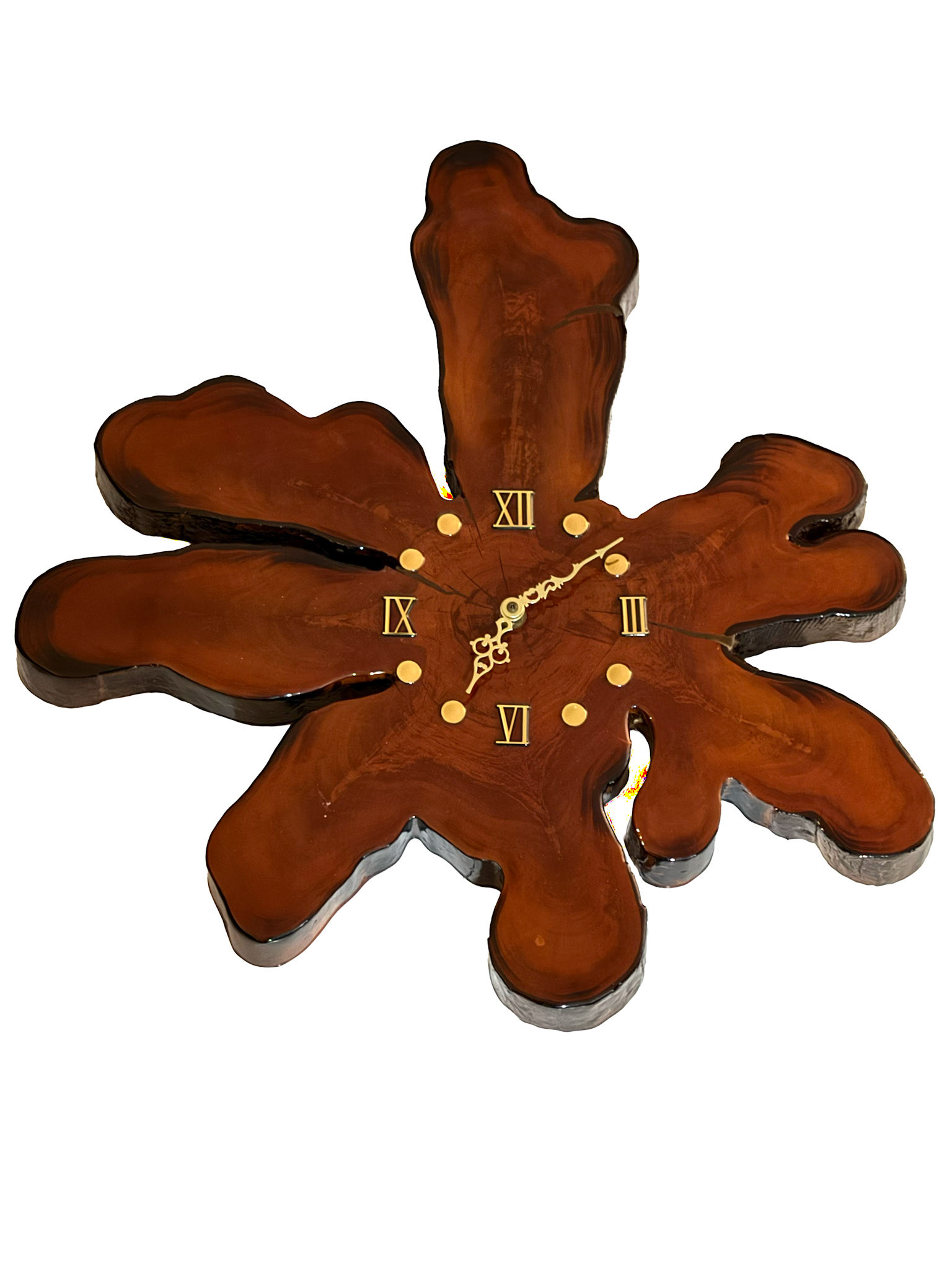Live Edge Lacquered Wood Slab Wall Clock (Length: 23 in, Width: 21 in, Depth: 2 in)