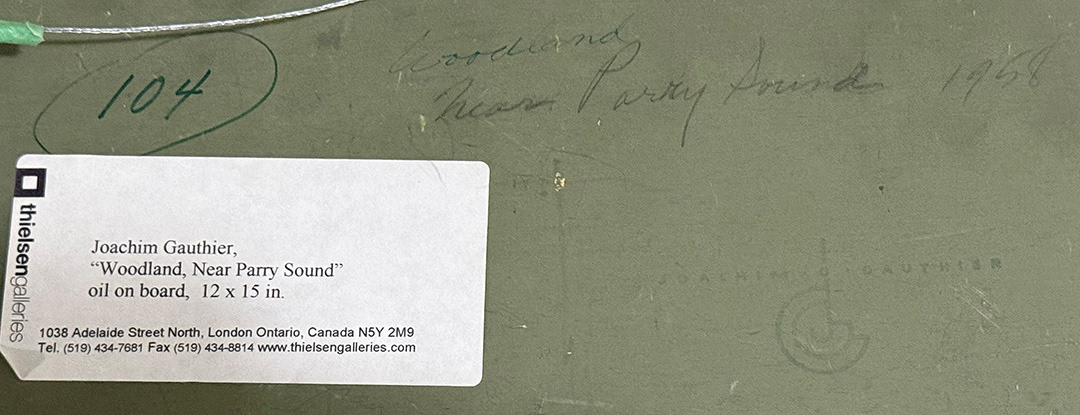 Back Label Of Gauthier Painting