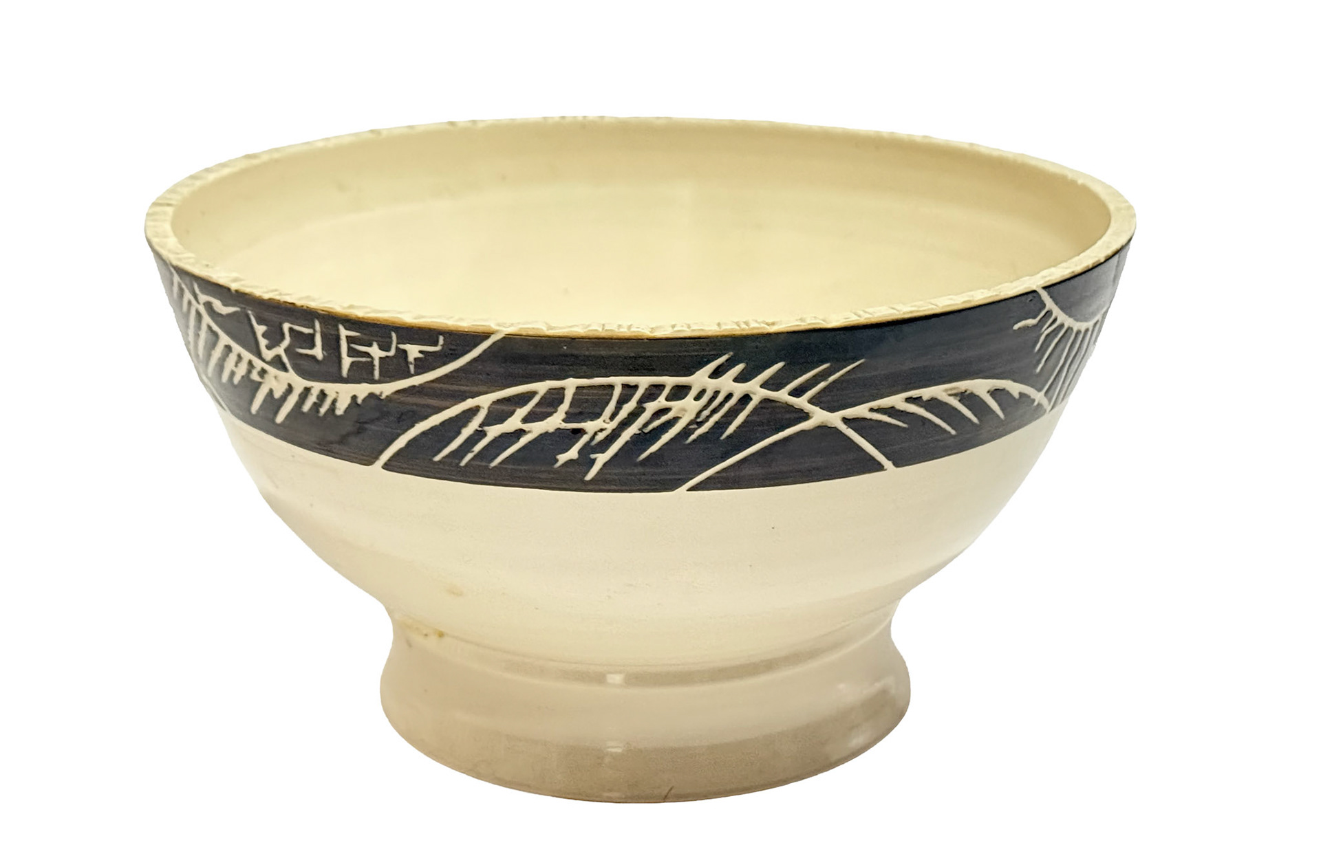 Studio Hand Carved Stoneware Bowl (Diameter: 10.5 in, Height: 6.5 in)