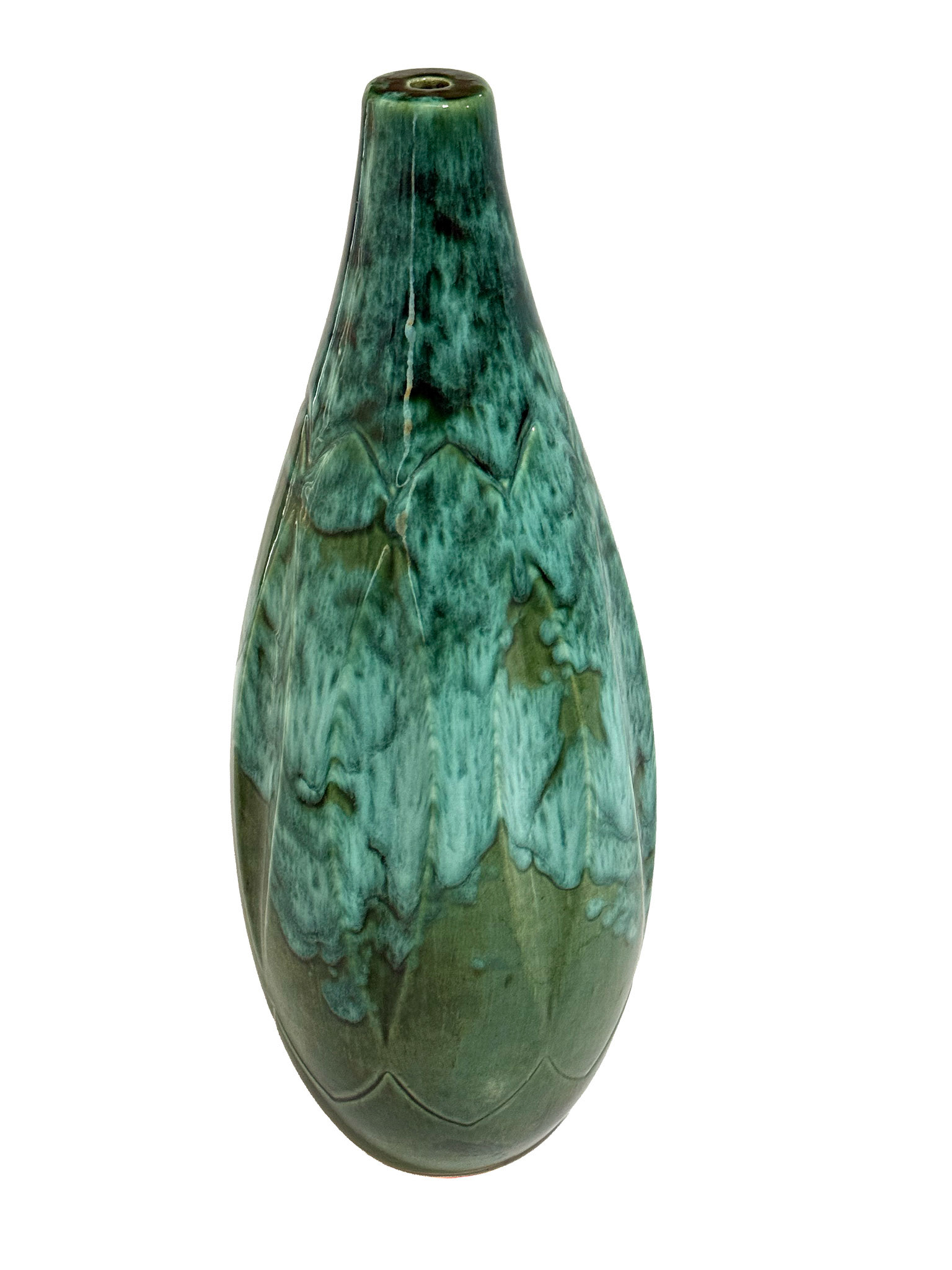 Green Large Glazed Lamp Base (Condition: Needs To Be Wired) (Height: 16.5 in)