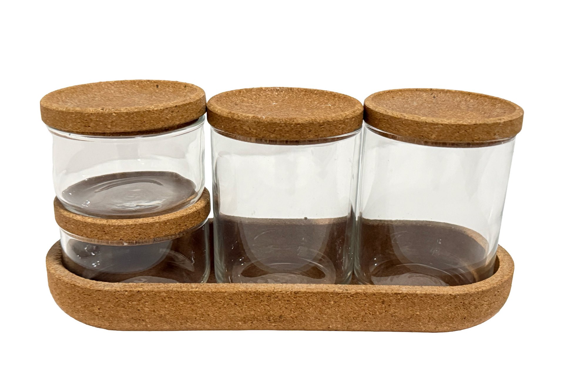 IKEA Saxborga 4 Glass/Cork Jars (Height: 4.33 in, Width: 5.11 in, Length: 10.62 in)