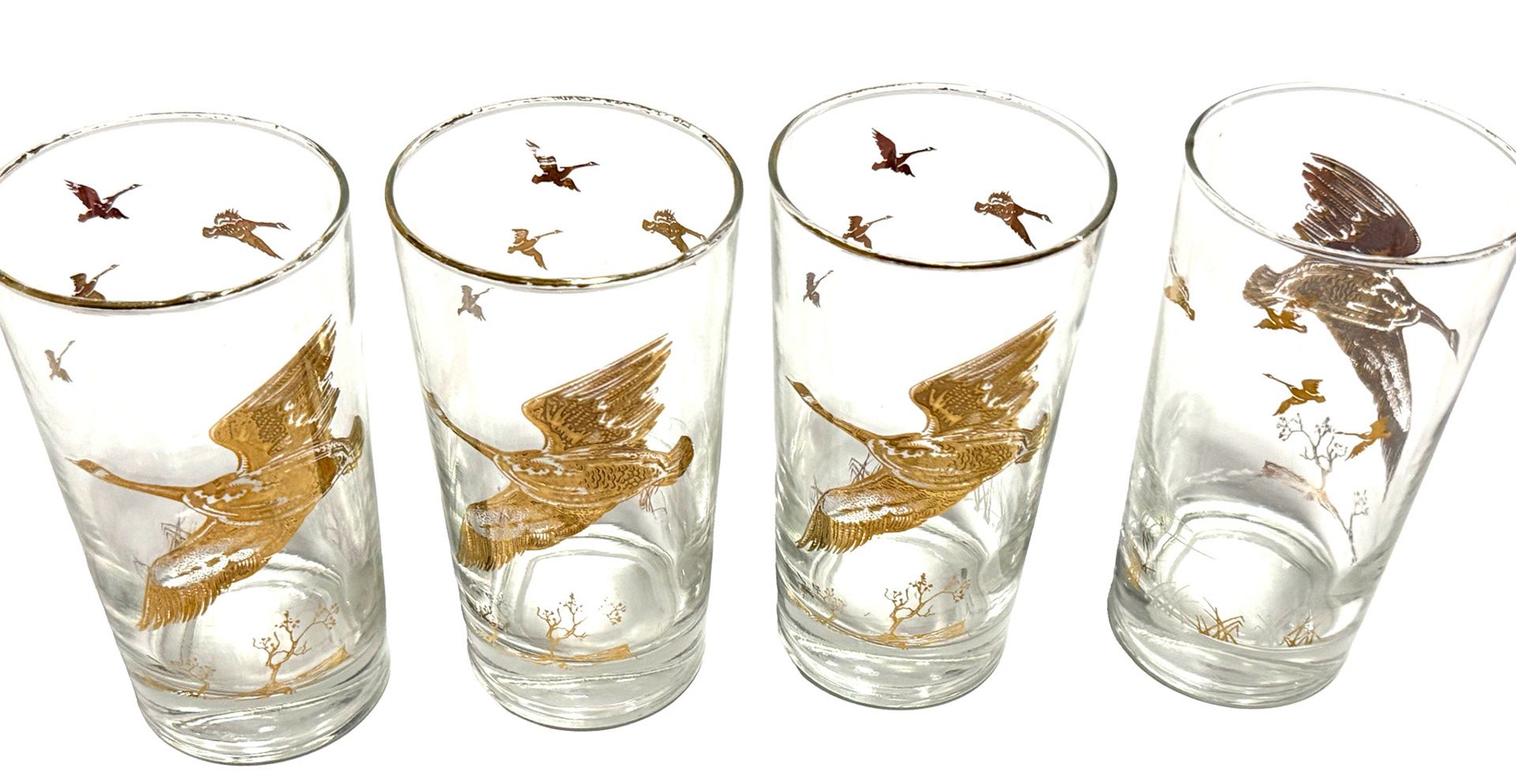 4 Gilt Duck Motif Highball Tumblers