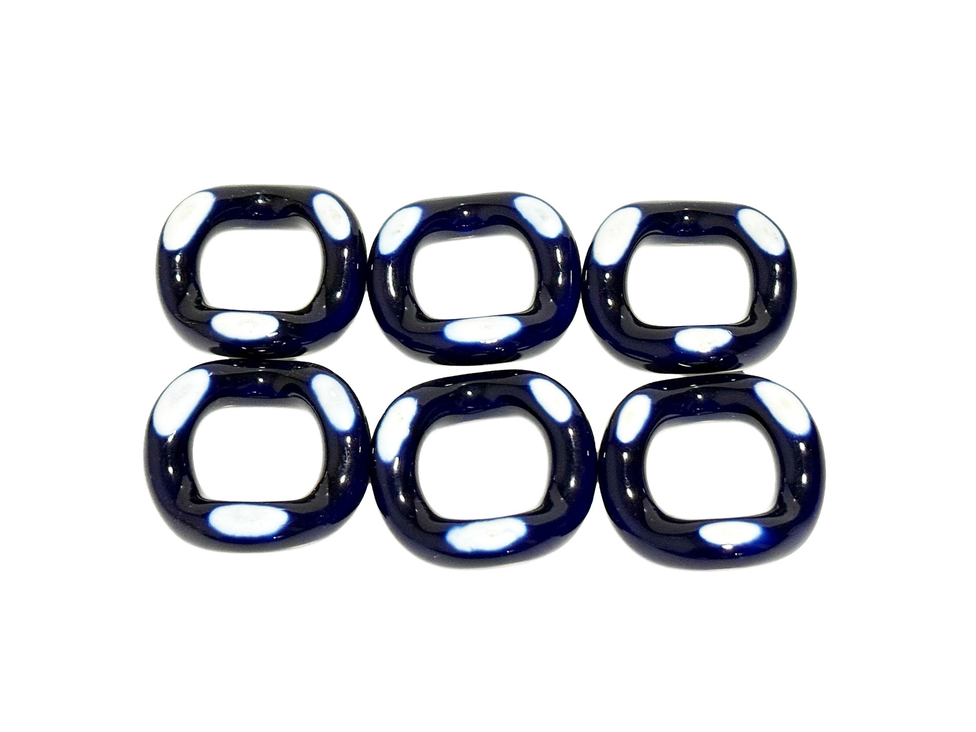 6 Blue/White Glass Napkin Rings