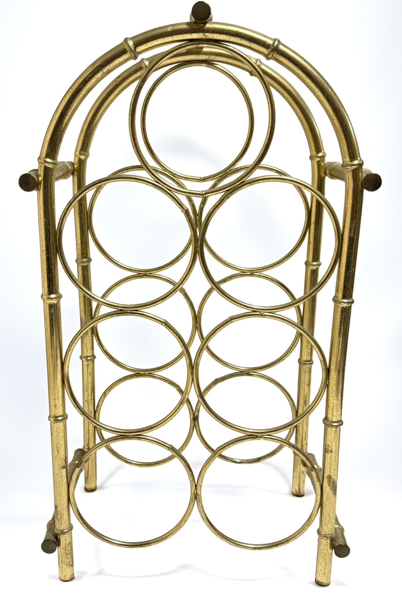 Brass Faux Bamboo 7 Bottle Rack