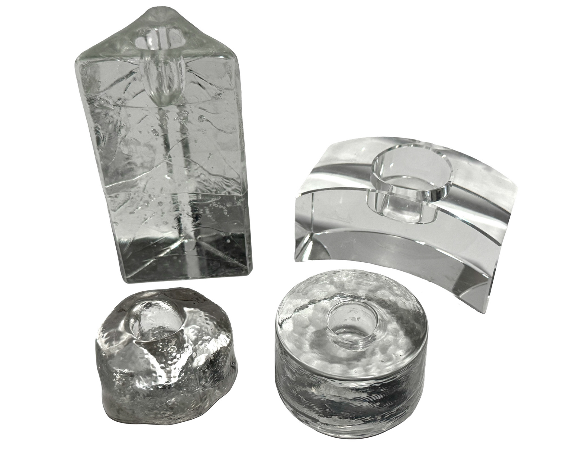 Iitalla 70s Arkkipelago Icicle Candle Holder, Oleg Cassini Crystal Candle Holder, Kosta Boda Snowball Candle Holder, Kosta Boda Puck Candle Holder