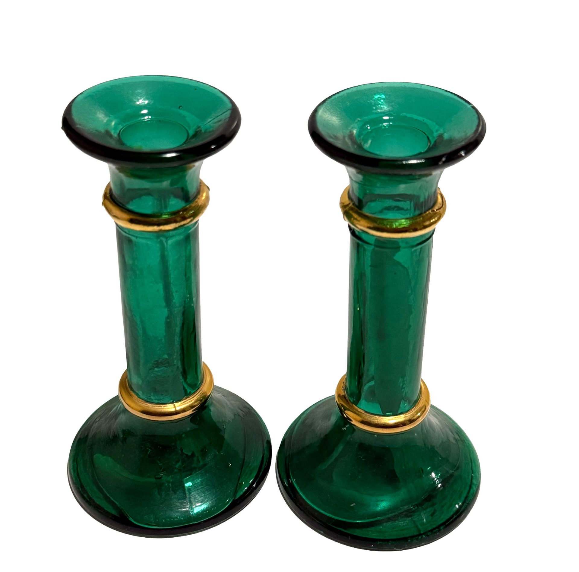 Emerald Green & Gold Glass Candle Holders