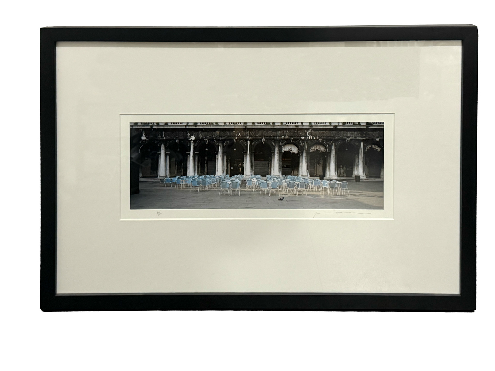 "Cafe Aurora' 42/80 Photography Print George Pavlasek (Frame: 17.25 in x 25.5 in) (Artwork: 6.5 in x 16 in) (Condition: Frame Broken Back Top Right)