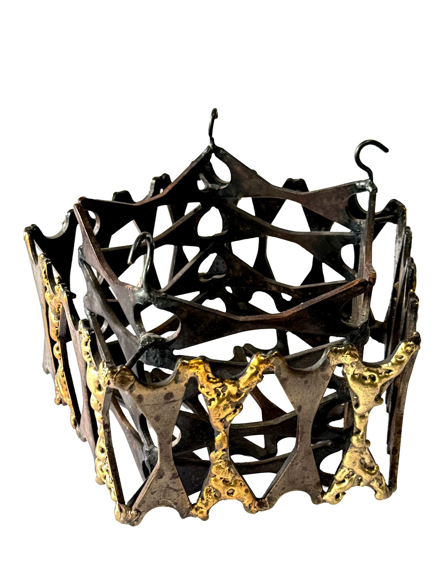 Brutalist Hanging Sculpture (Height Including Hooks: 5.5 in, Diameter: 8.5 in)