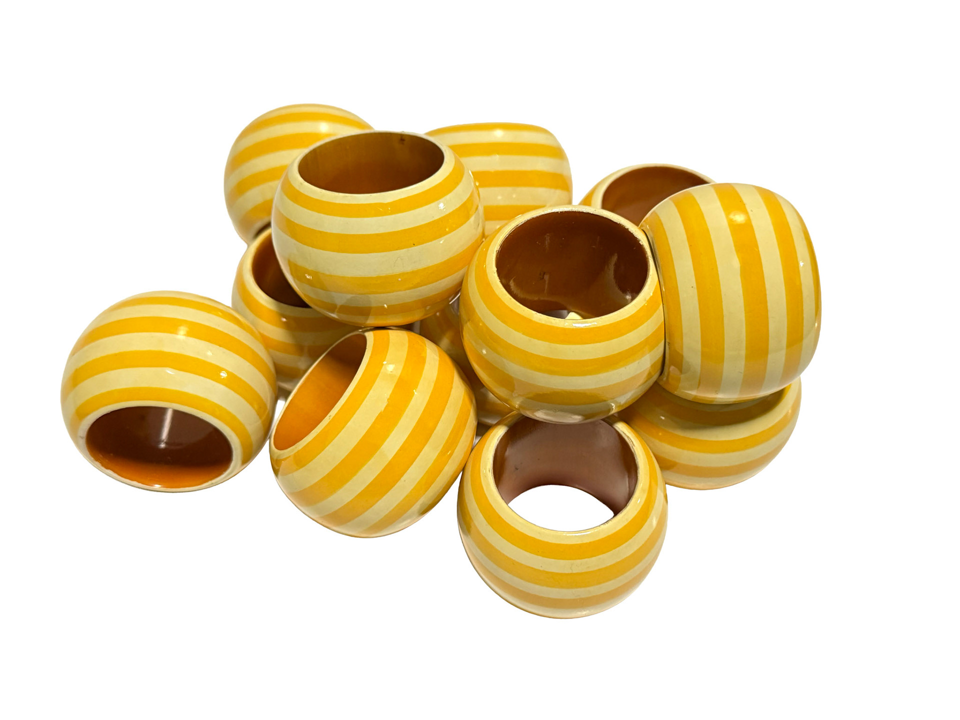 12 Wooden Yellow Striped Napkin Rings