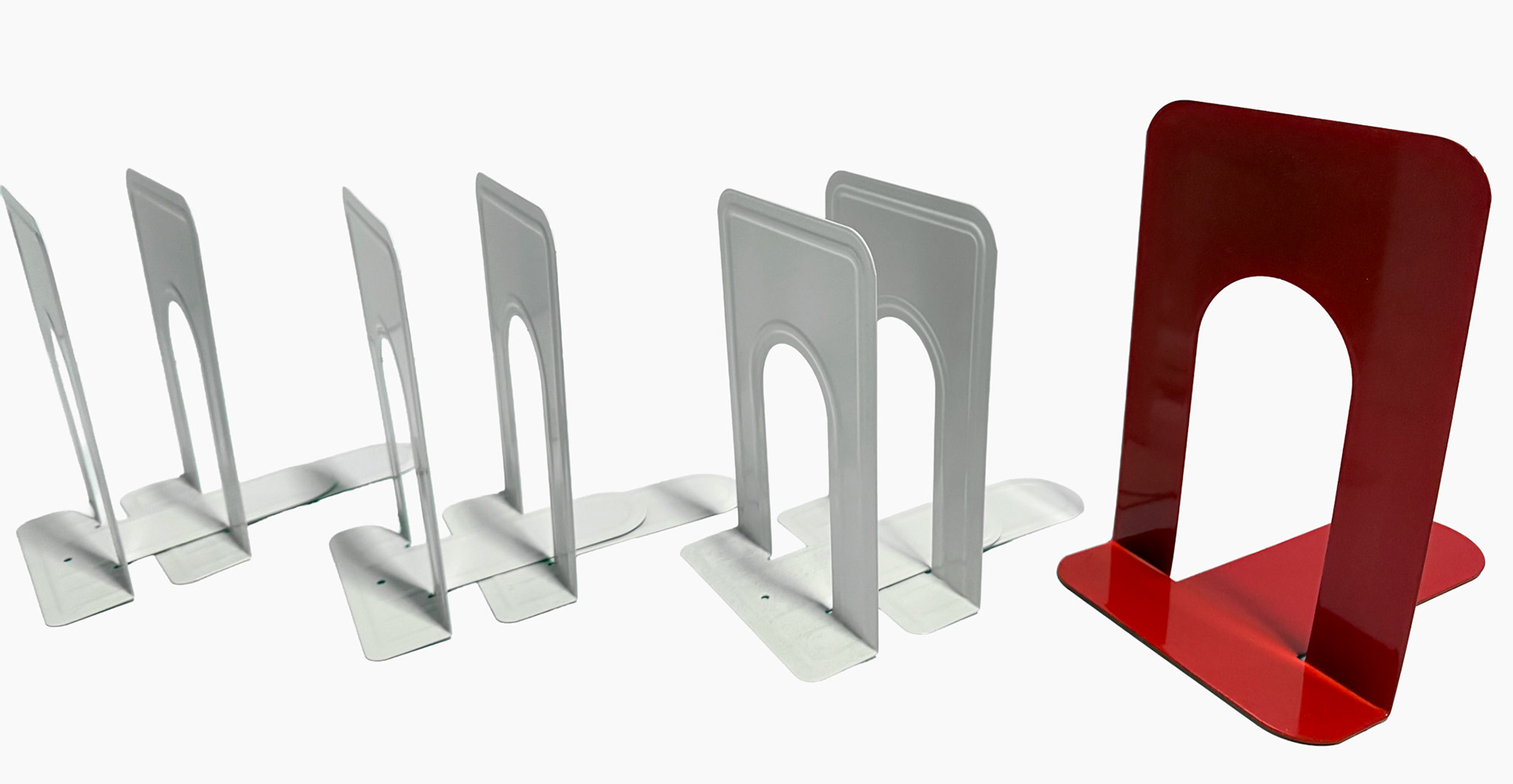 3 Pairs Industrial Metal Bookends, 1 Large Red Metal Library Bookend