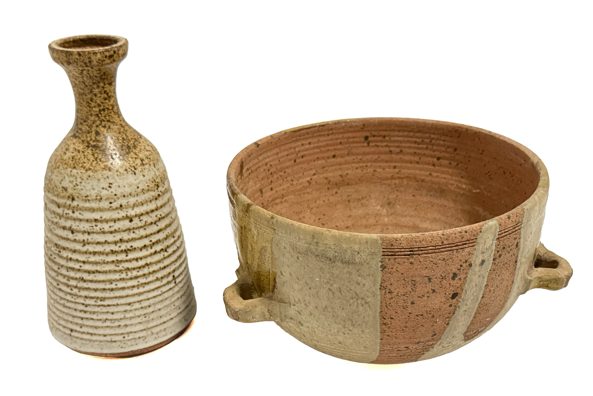 Studio Stoneware Pottery Vase , Studio Pottery Bowl With Handles
