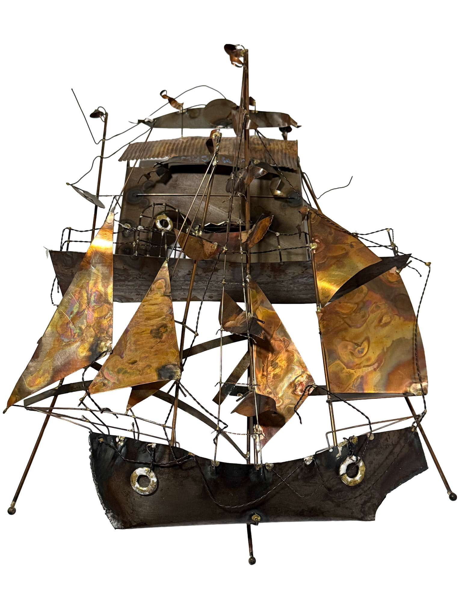 Brutalist Brass & Copper Nautical Ship Wall Sculpture  In The Style of Curtis Jére              (Height: 26 in, Width 18 in)