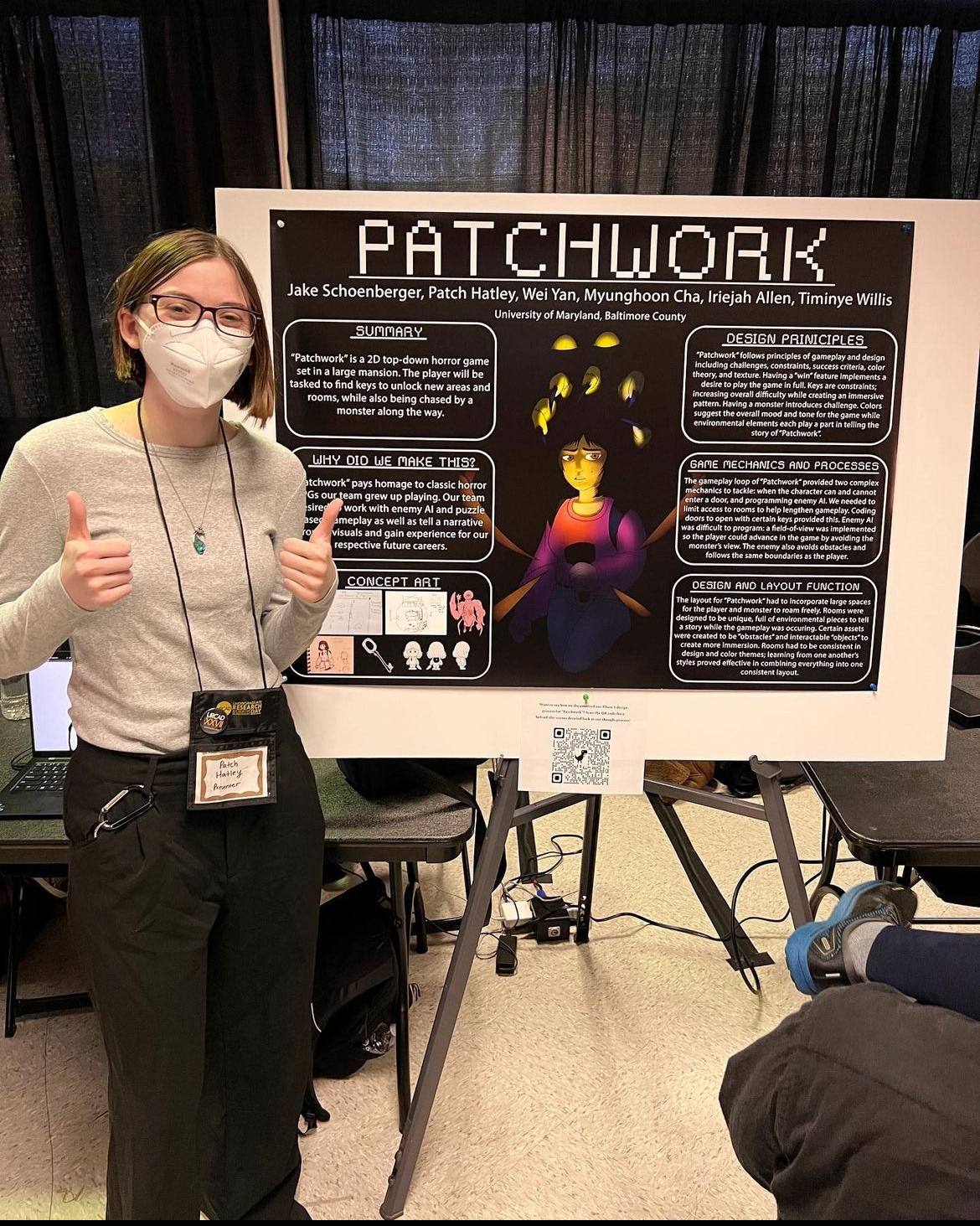 Patch Hatley posing at URCAD with her poster presentation.